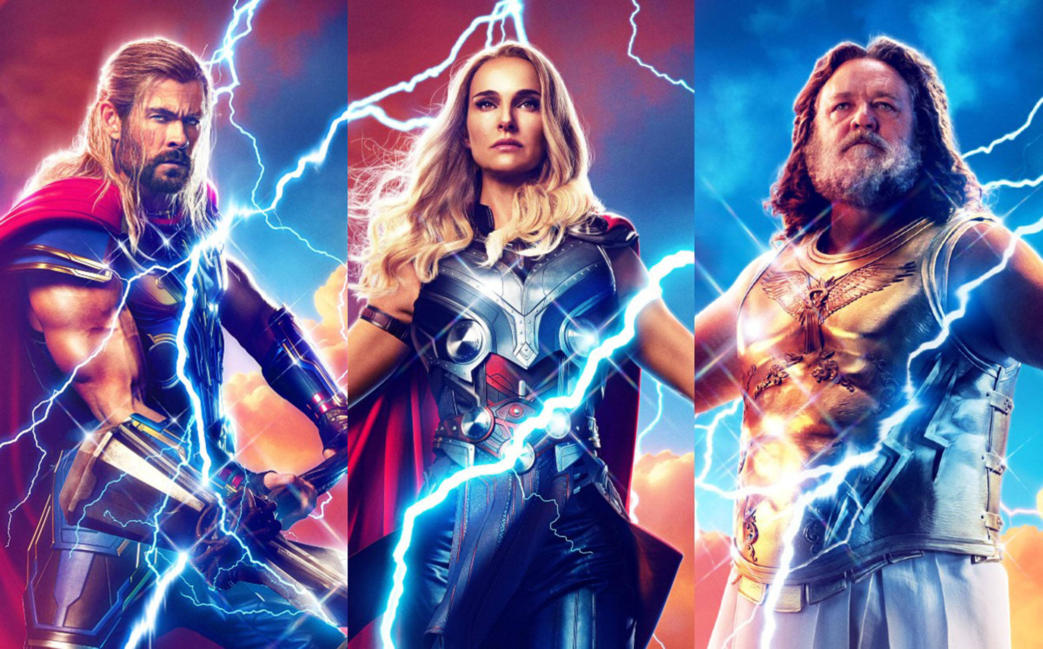 Thor Love And Thunder, lightning-wielding warriors, heroic armor, Full HD Desktop Wallpaper