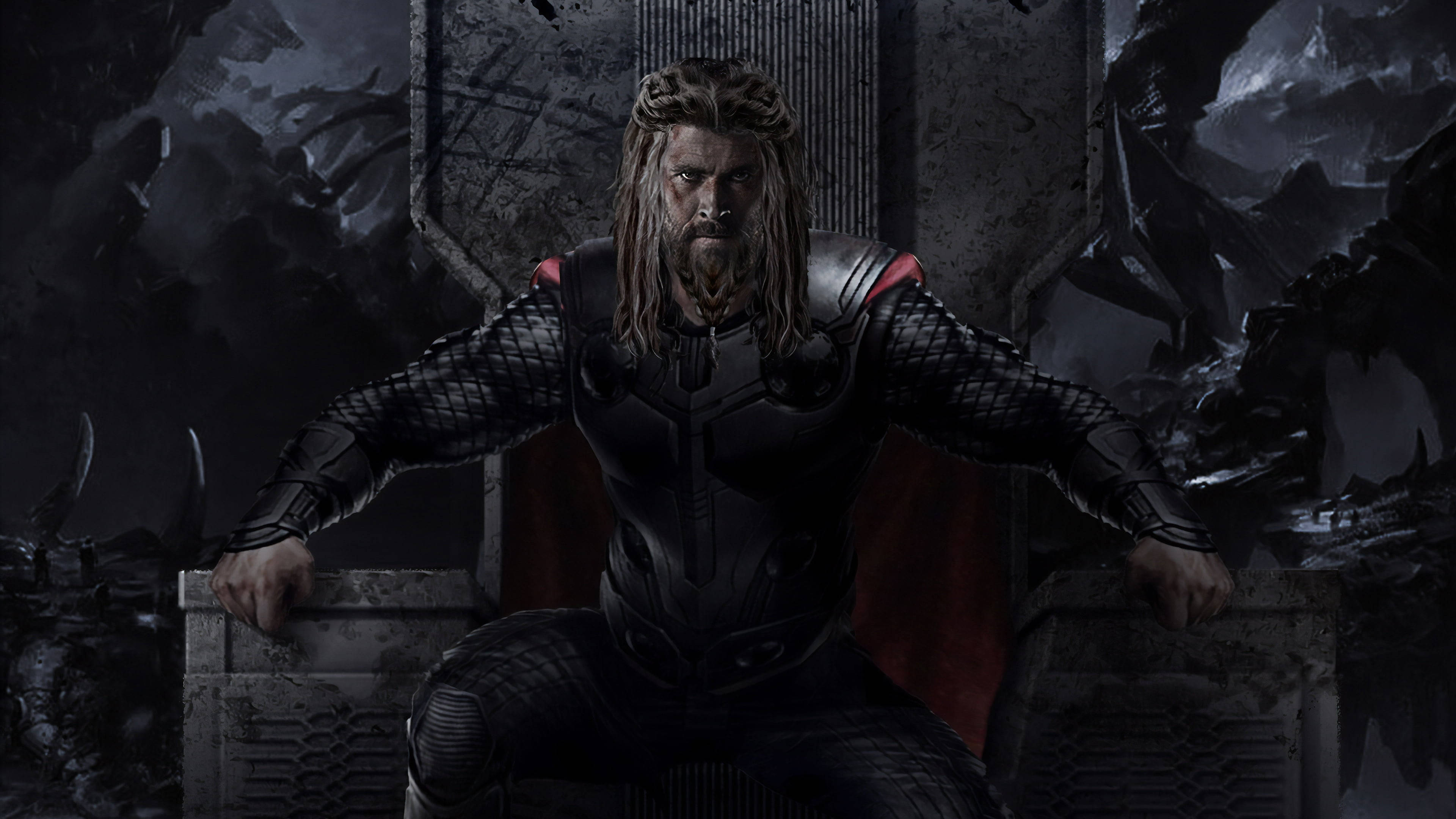 Thor, Love and Thunder, stone throne, 4K Desktop Wallpaper