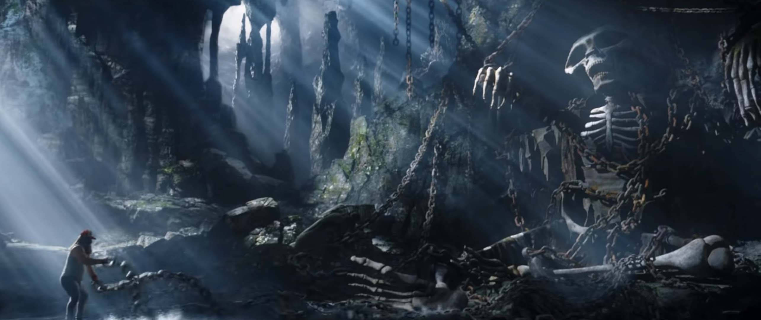 Thor Love And Thunder, chained skeleton, dark cavern, 2K Desktop Wallpaper
