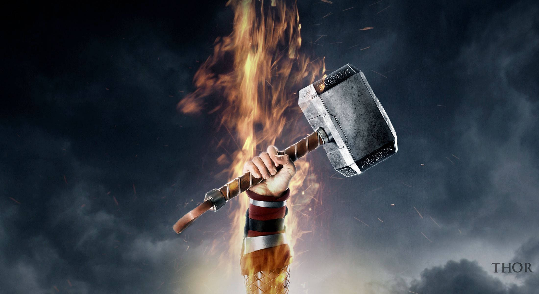 Thor, flaming hammer, hand, Full HD Desktop Wallpaper