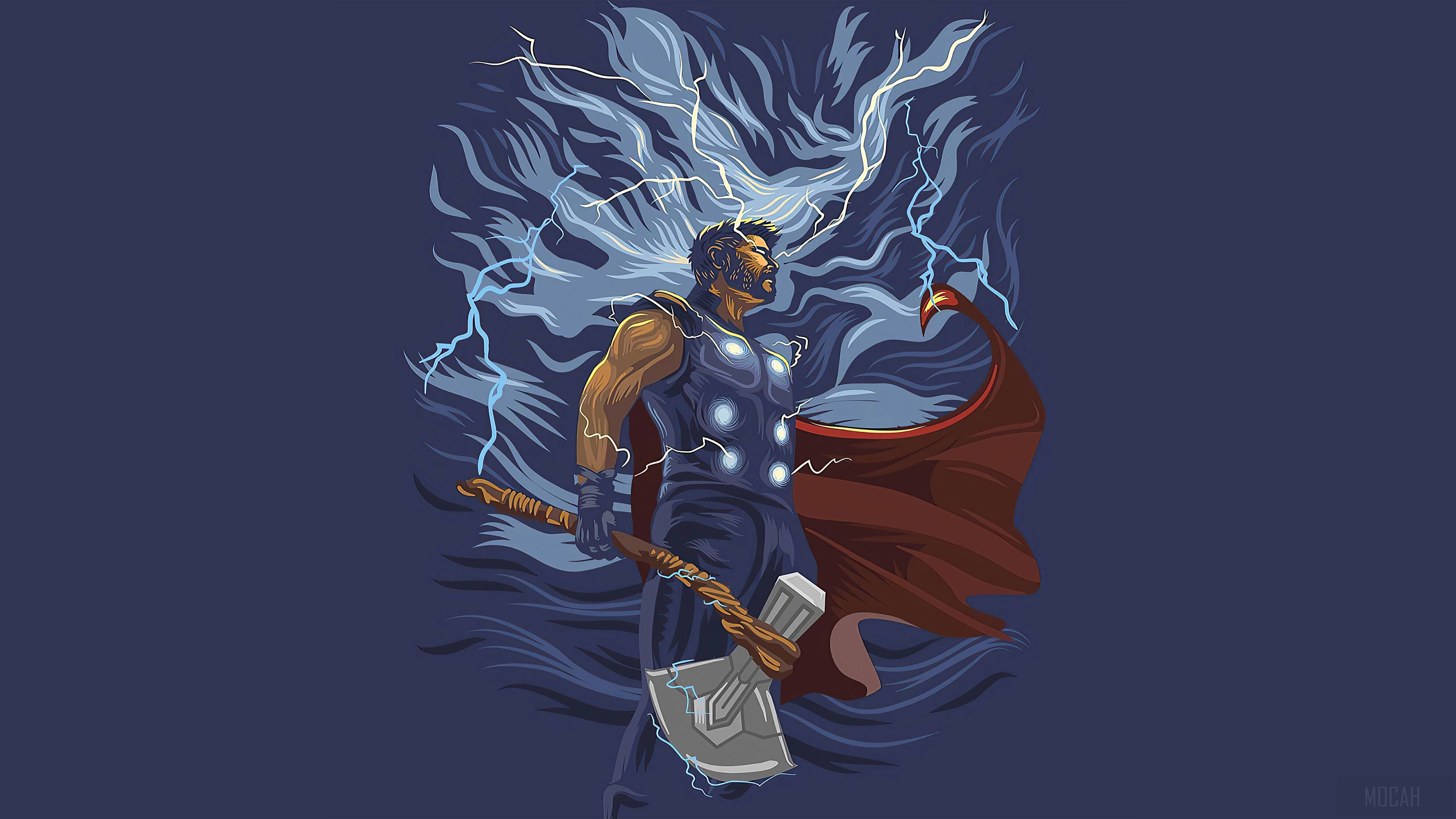 Thor, hammer, lightning, 4K Desktop Wallpaper