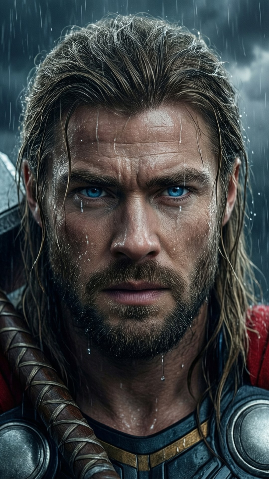 Thor, stormy gray sky, rain, Full HD Phone Wallpaper