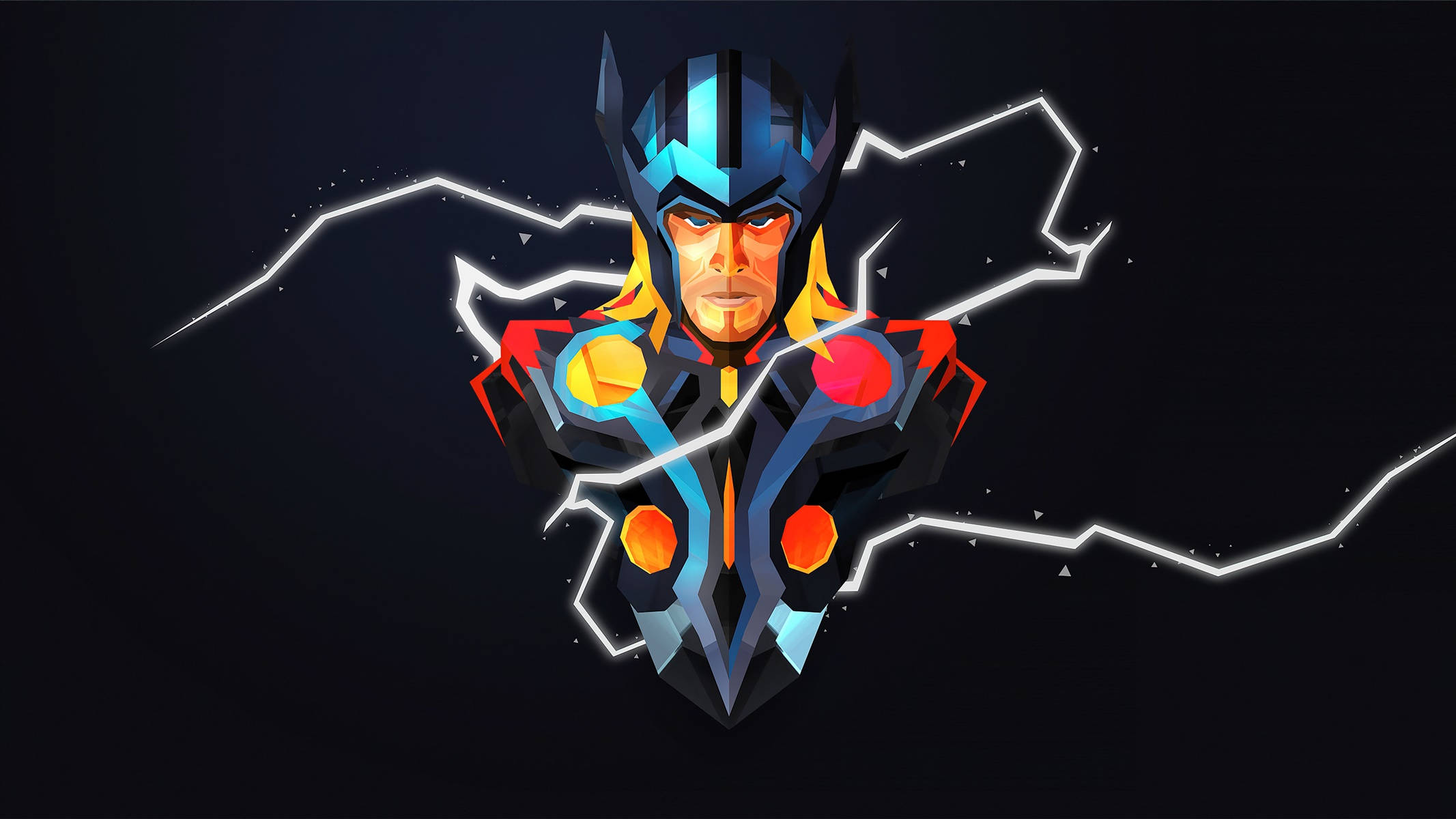 Thor, glowing lightning bolts, armor, Full HD Desktop Wallpaper