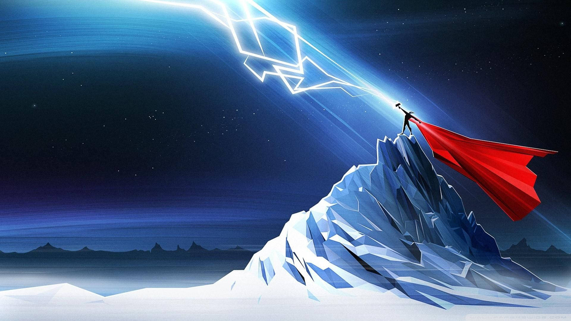 Thor, red cape, snowcapped mountain peak, Full HD Desktop Wallpaper