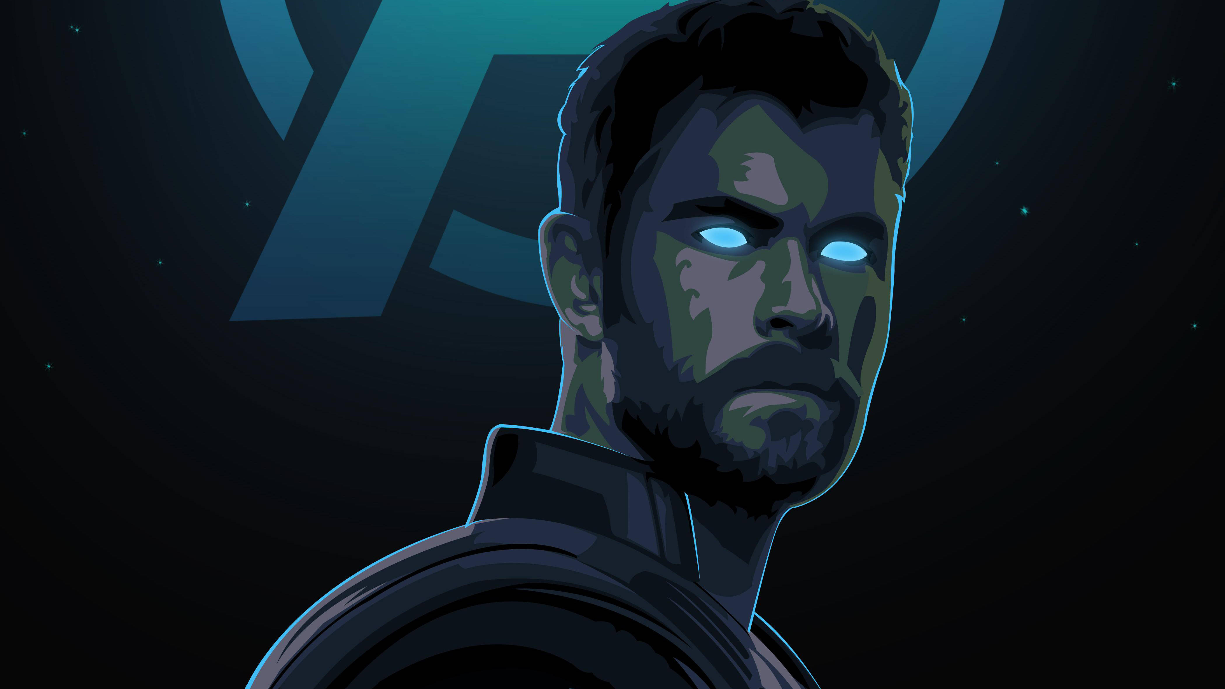 Thor, blue lightning eyes, green face paint, 4K Desktop Wallpaper