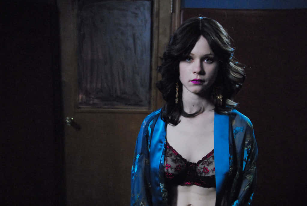 Thora Birch, blue sheer robe, red lace bra, SD Desktop Wallpaper