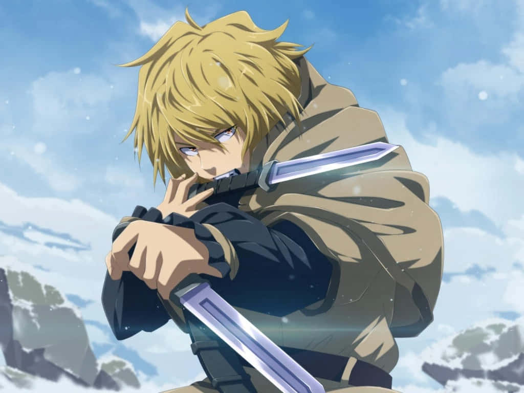 Thorfinn, anime character, snow background, SD Desktop Wallpaper