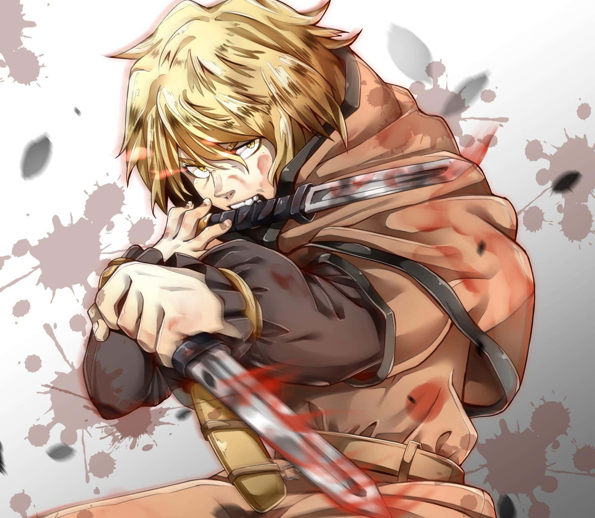 Thorfinn, blond anime warrior, bloodied sword, Full HD Desktop Wallpaper
