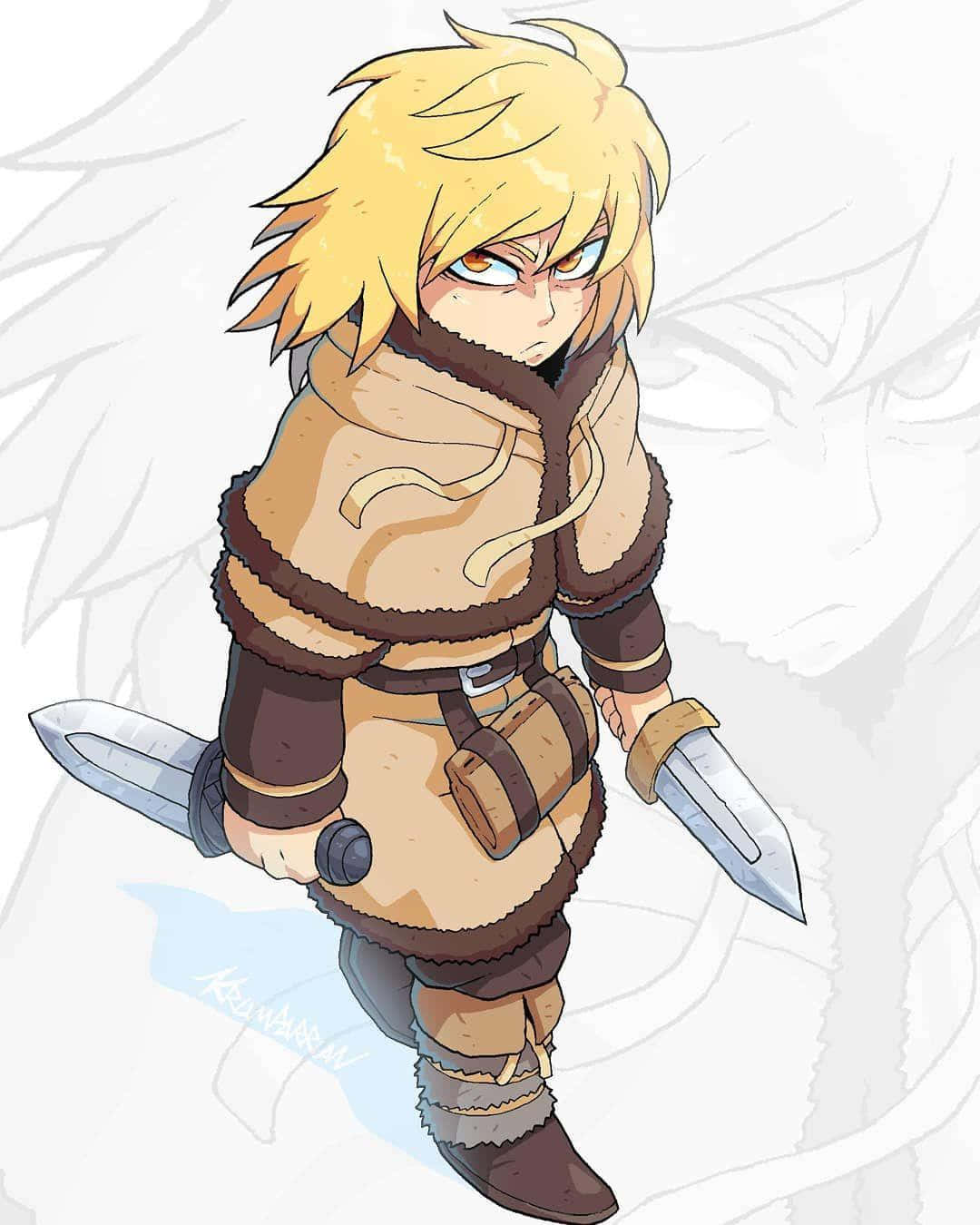 Thorfinn, chibi anime warrior, spiky blonde hair, HD Phone Wallpaper