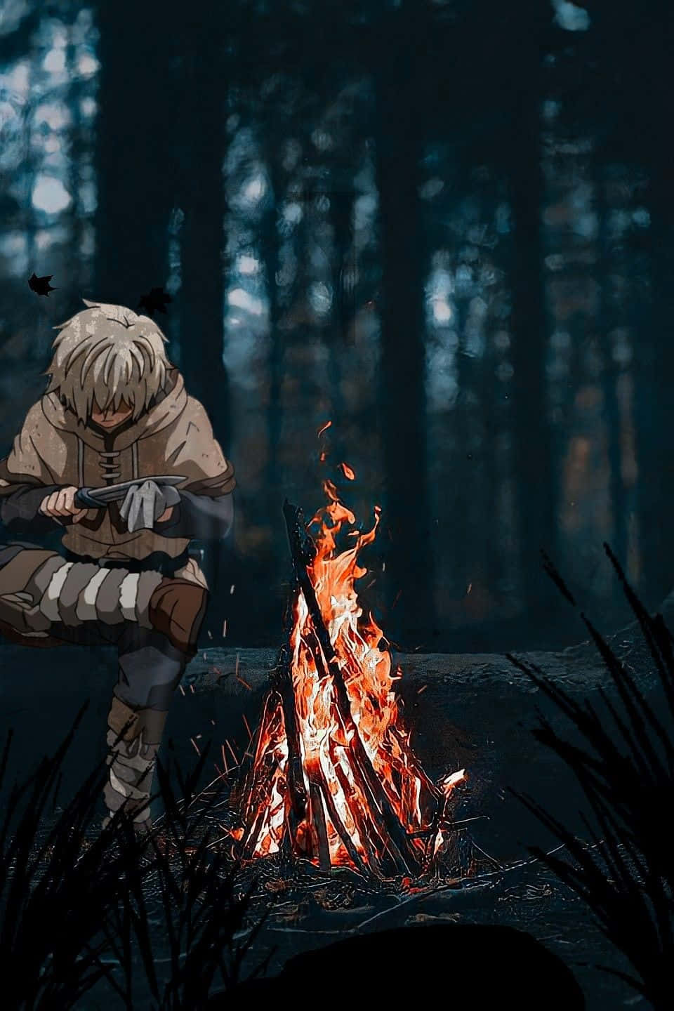 Thorfinn, campfire, forest, HD Phone Wallpaper