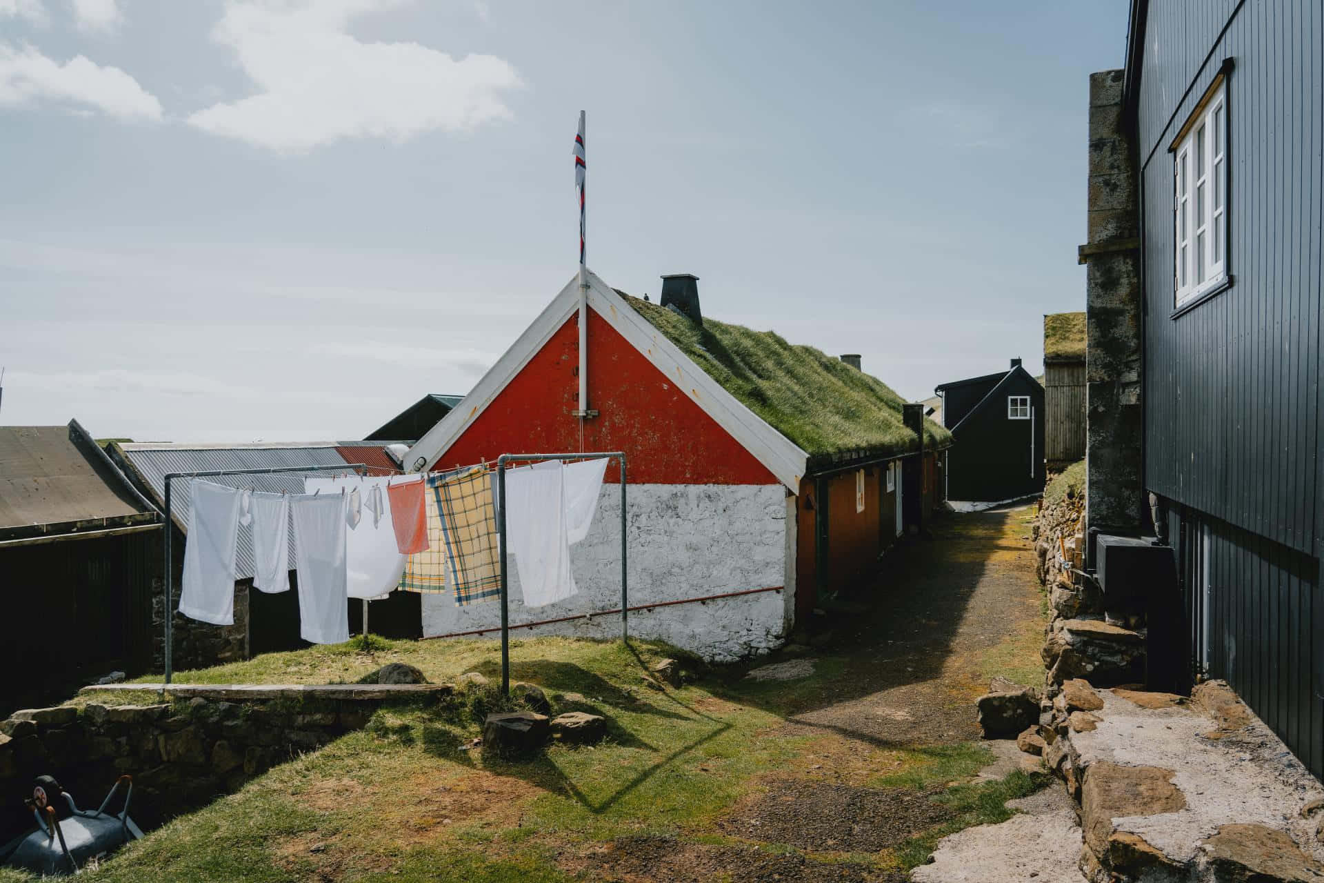 Thorshavn, clothesline, laundry, Full HD Desktop Wallpaper