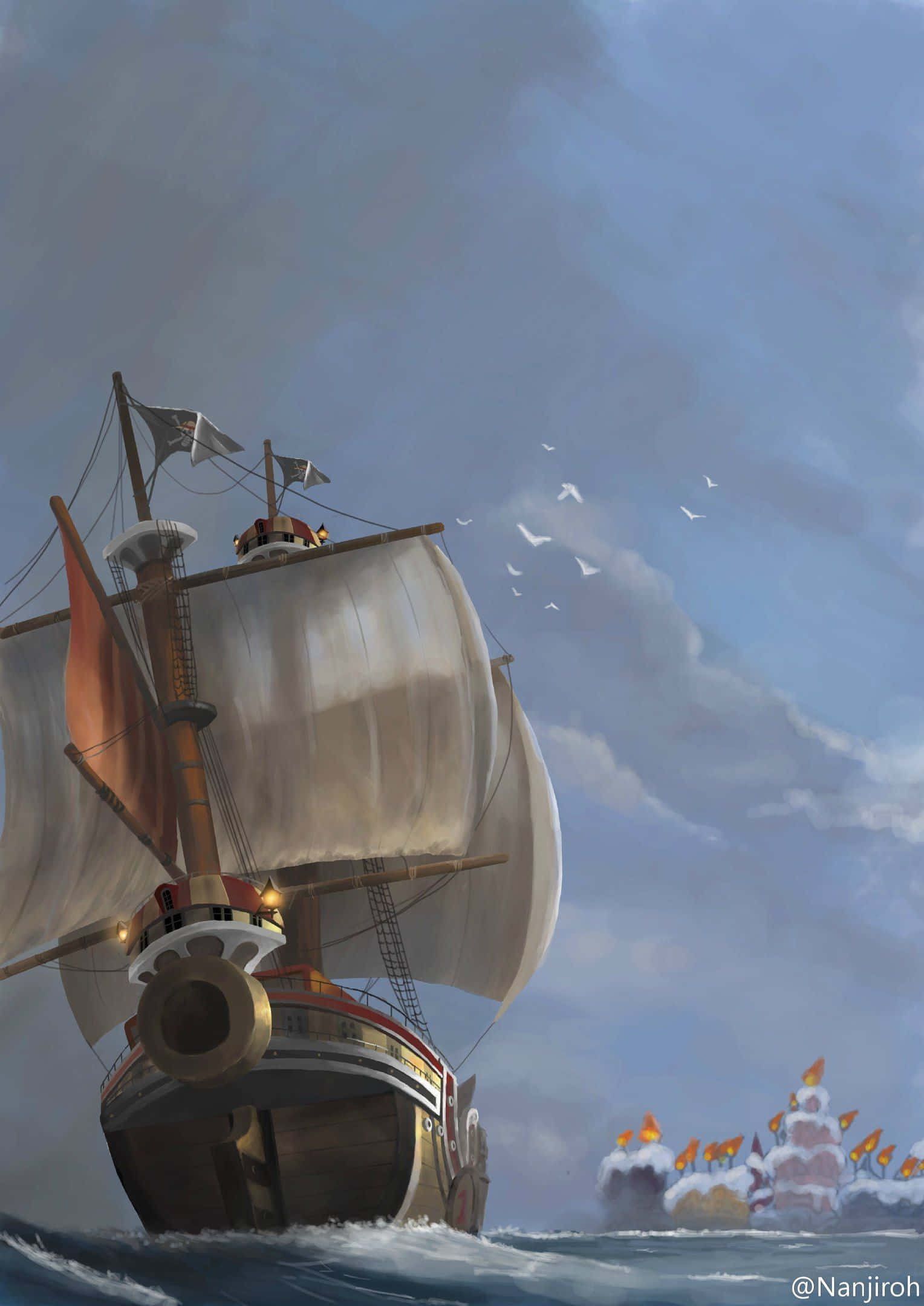 Thousand Sunny, sailing ship, billowing sails, Full HD Phone Wallpaper