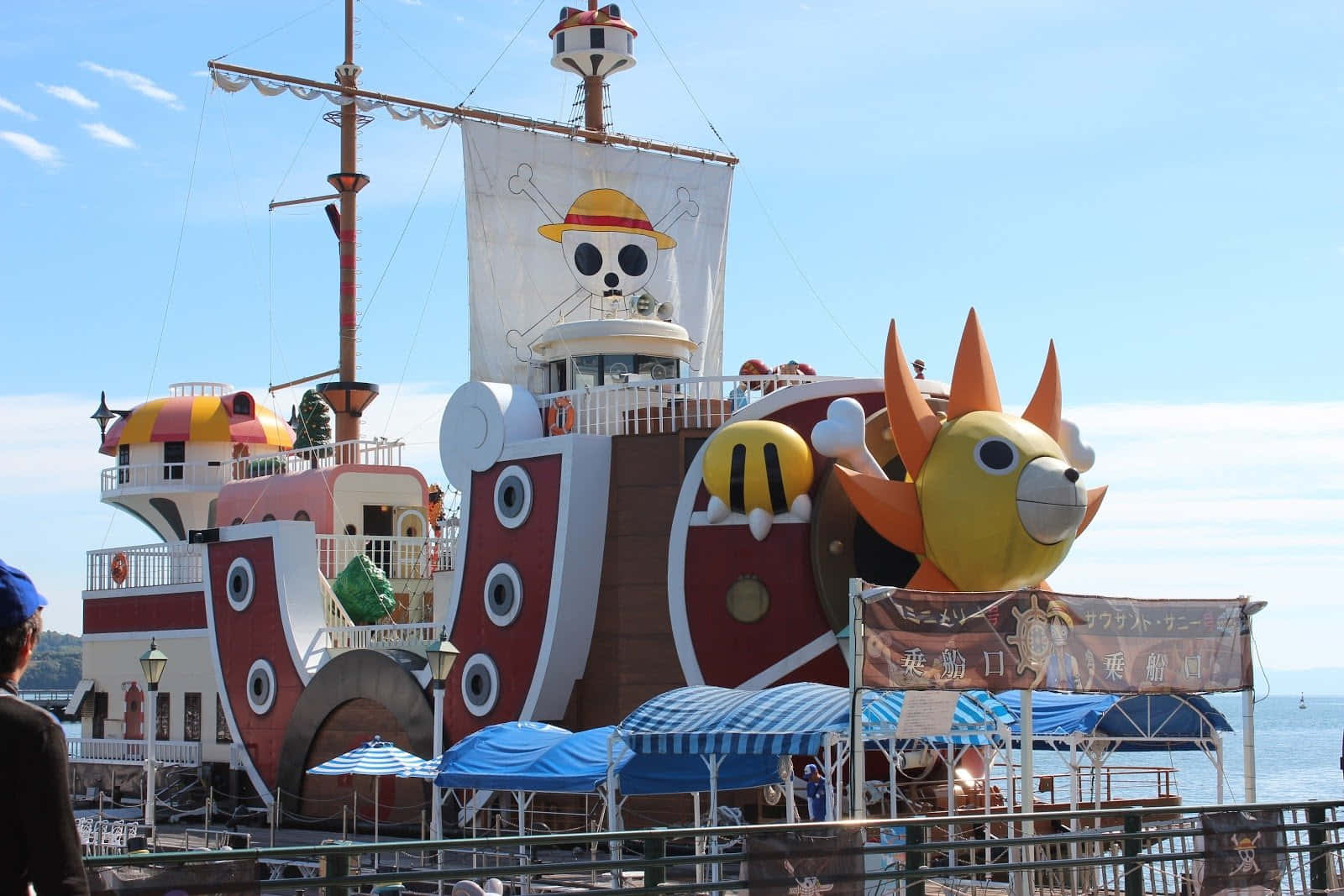 Thousand Sunny, smiling skull flag, cartoon animal figures, HD Desktop Wallpaper