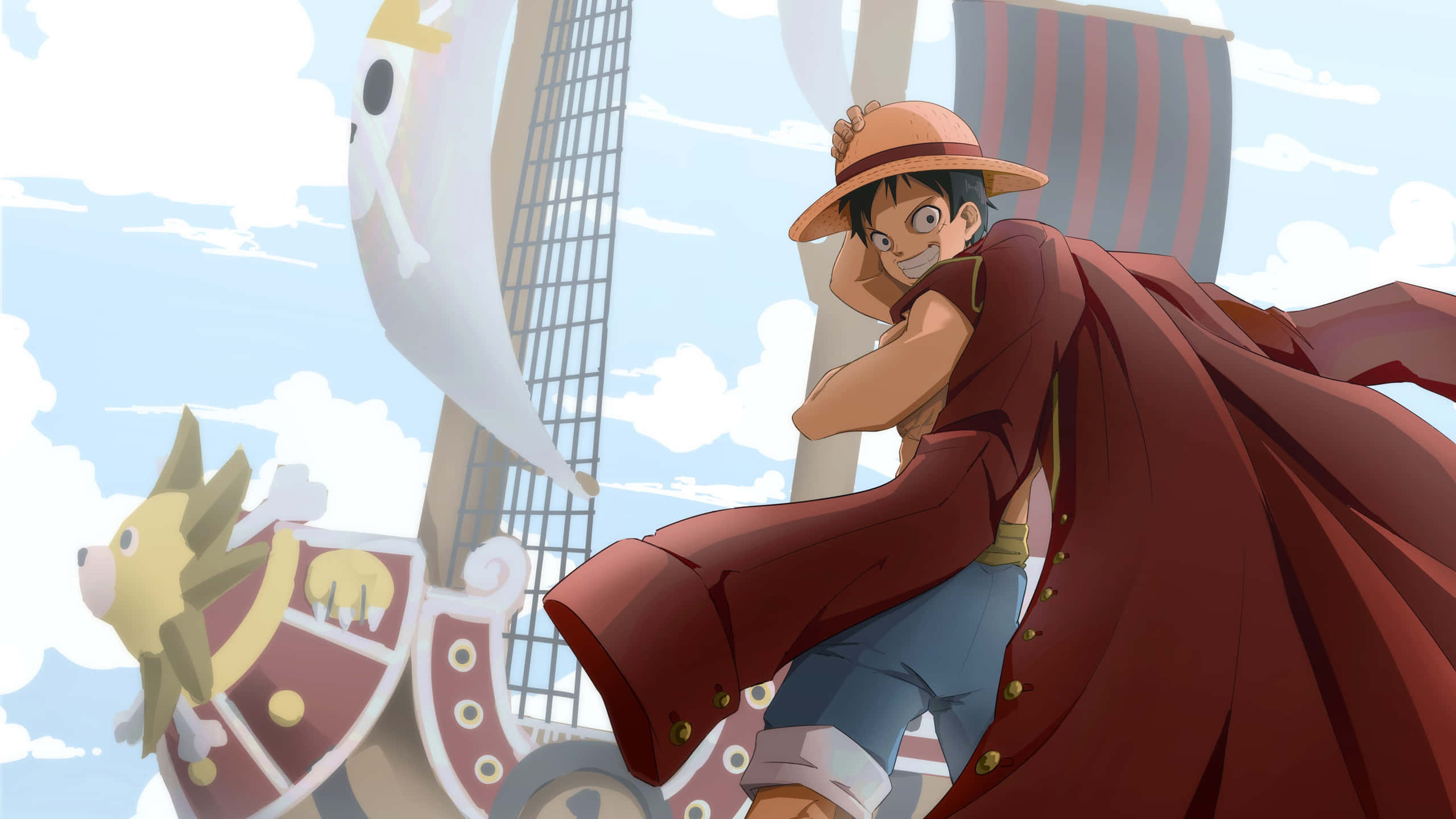 Thousand Sunny, red coat, straw hat, 2K Desktop Wallpaper