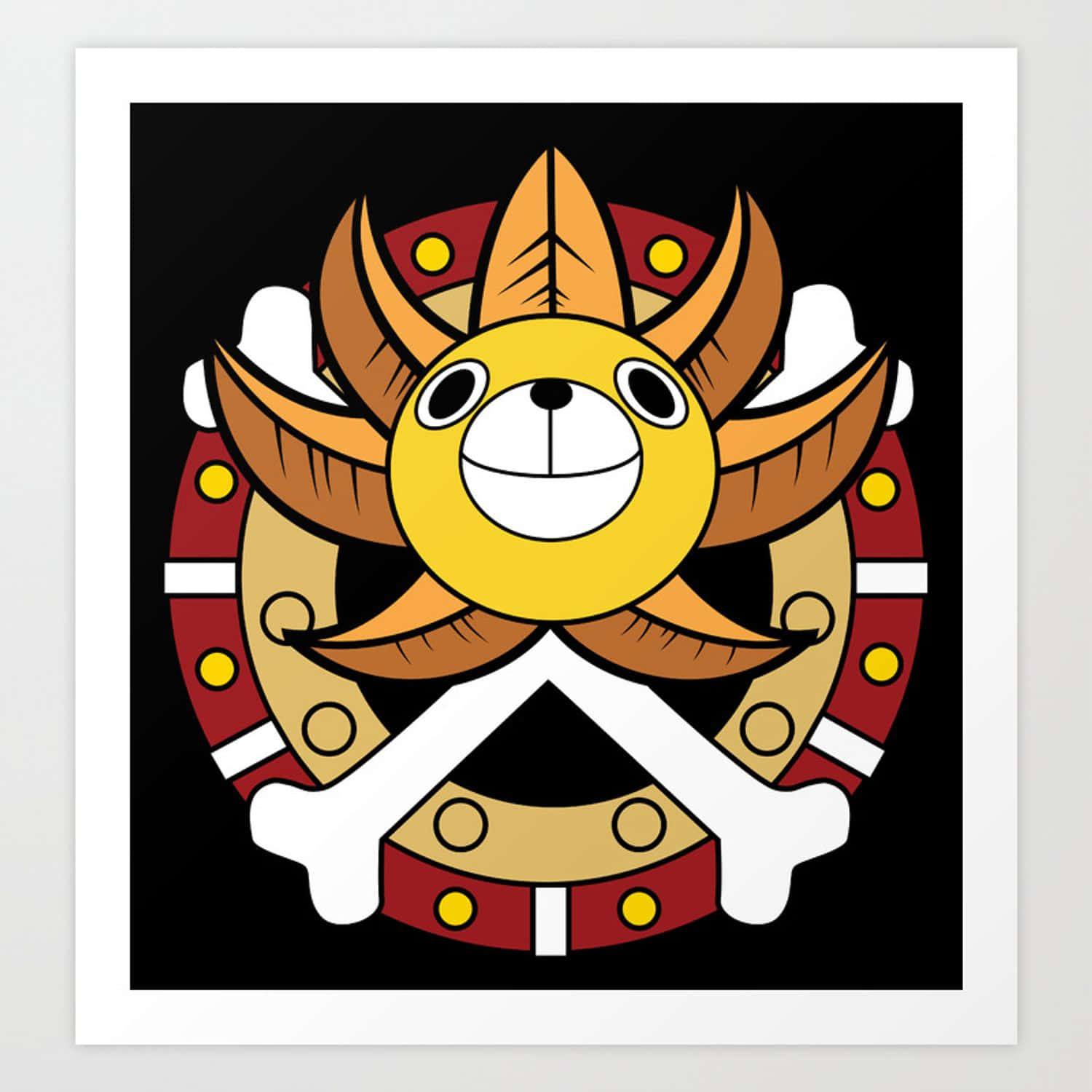 Thousand Sunny, black background, red gold trim, HD Desktop Wallpaper