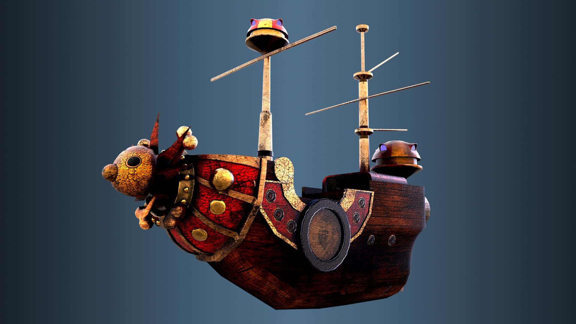 Thousand Sunny, bear head figurehead, red gold accents, Full HD Desktop Wallpaper