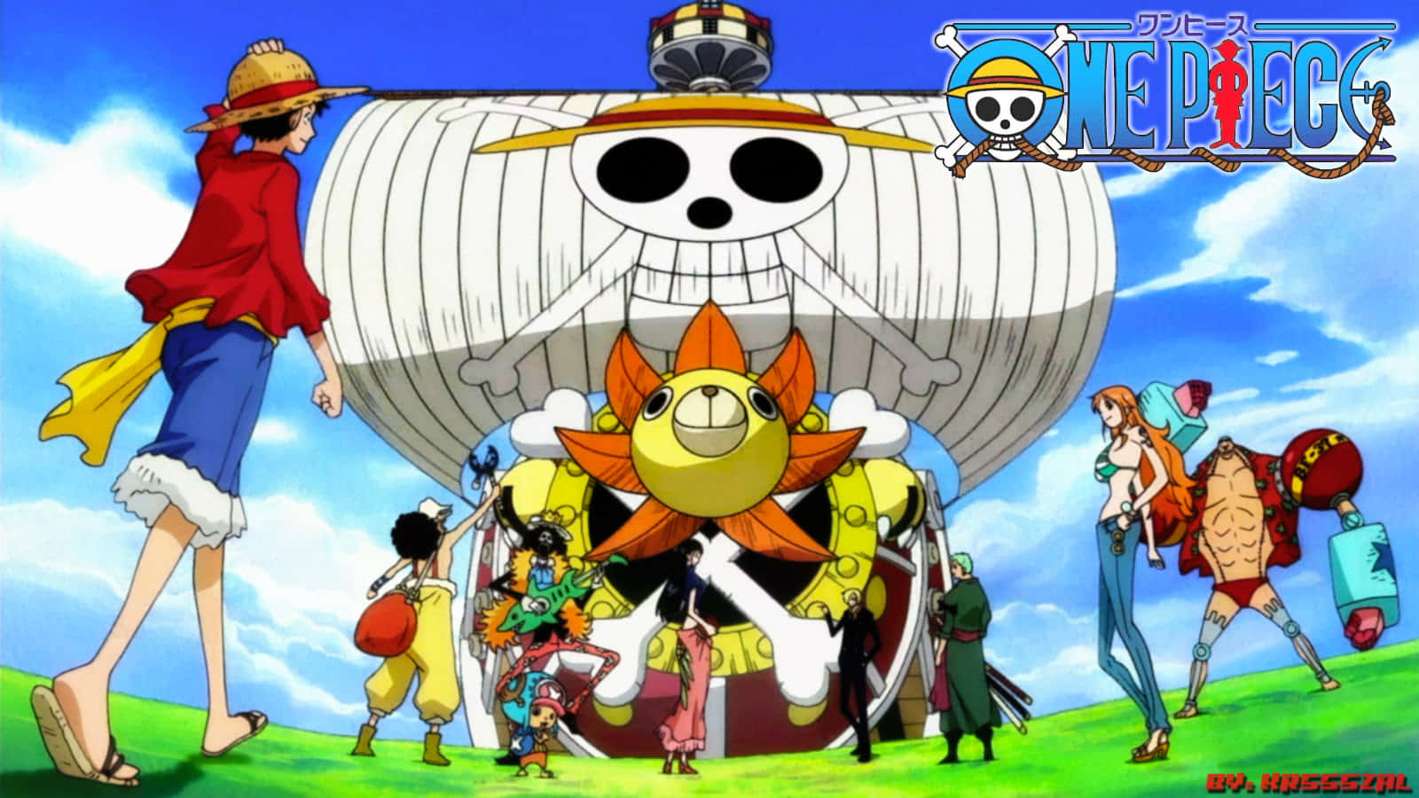 Thousand Sunny, skull-and-crossbones ship, blue sky, HD Desktop Wallpaper