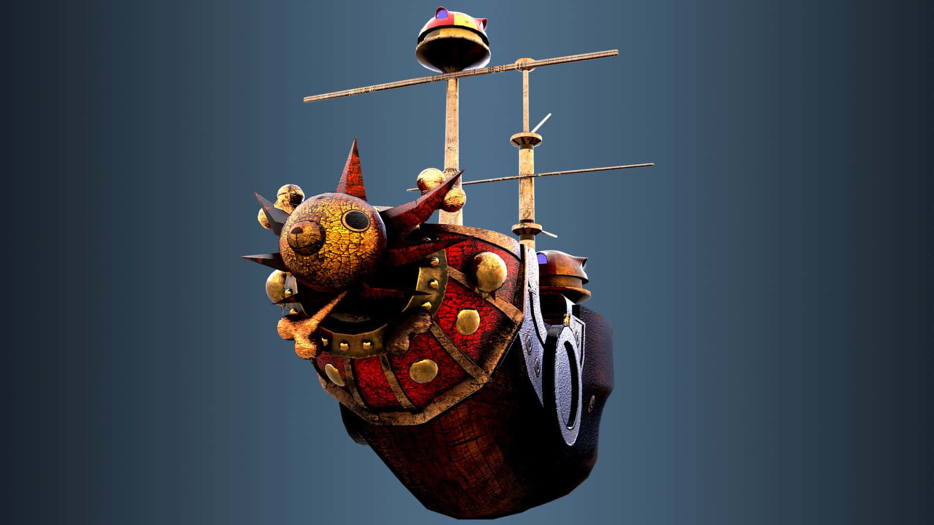 Thousand Sunny, steampunk pirate ship, skull helm, Full HD Desktop Wallpaper