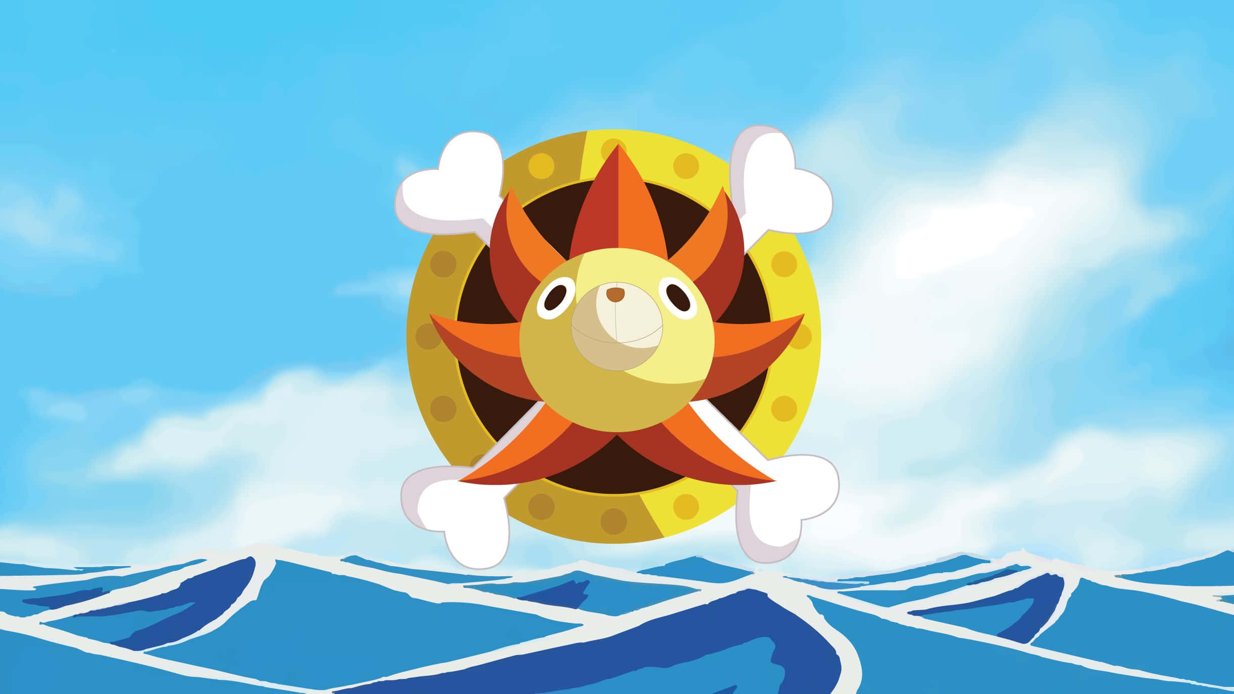 Thousand Sunny, cartoon sun character, orange rays, Full HD Desktop Wallpaper