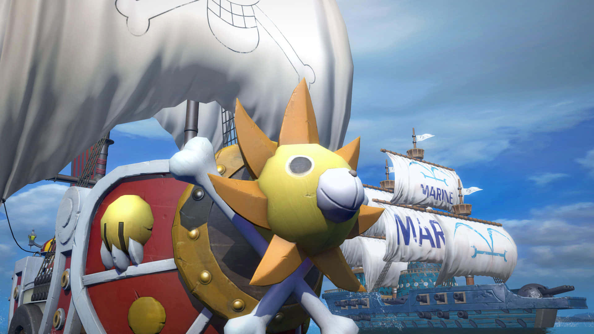 Thousand Sunny, yellow sunfish mascot, pirate ship, Full HD Desktop Wallpaper