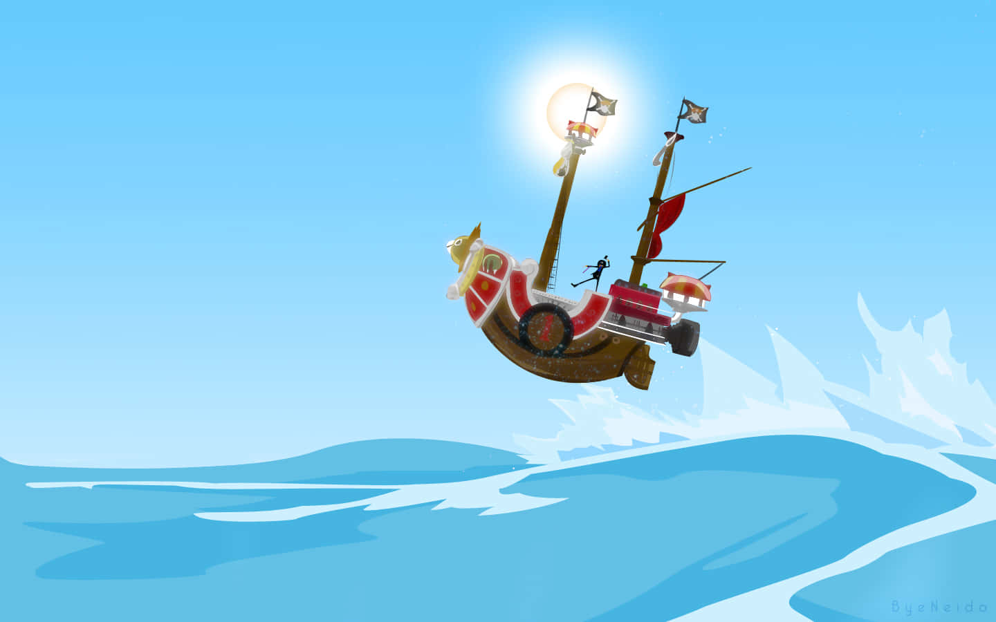 Thousand Sunny, red sails, bright blue sky, HD Desktop Wallpaper