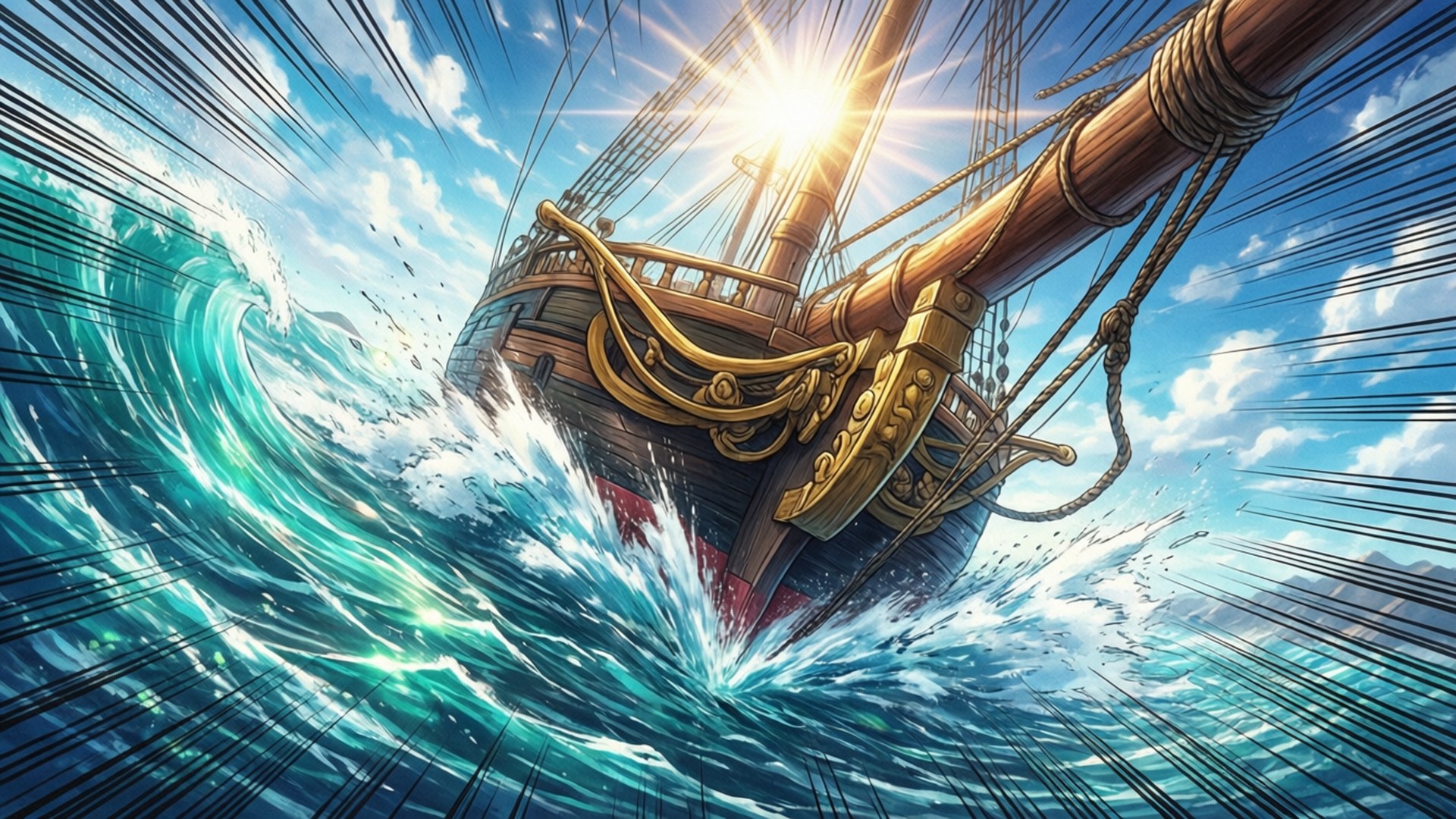 Thousand Sunny, turquoise waters, anime flair, Full HD Desktop Wallpaper