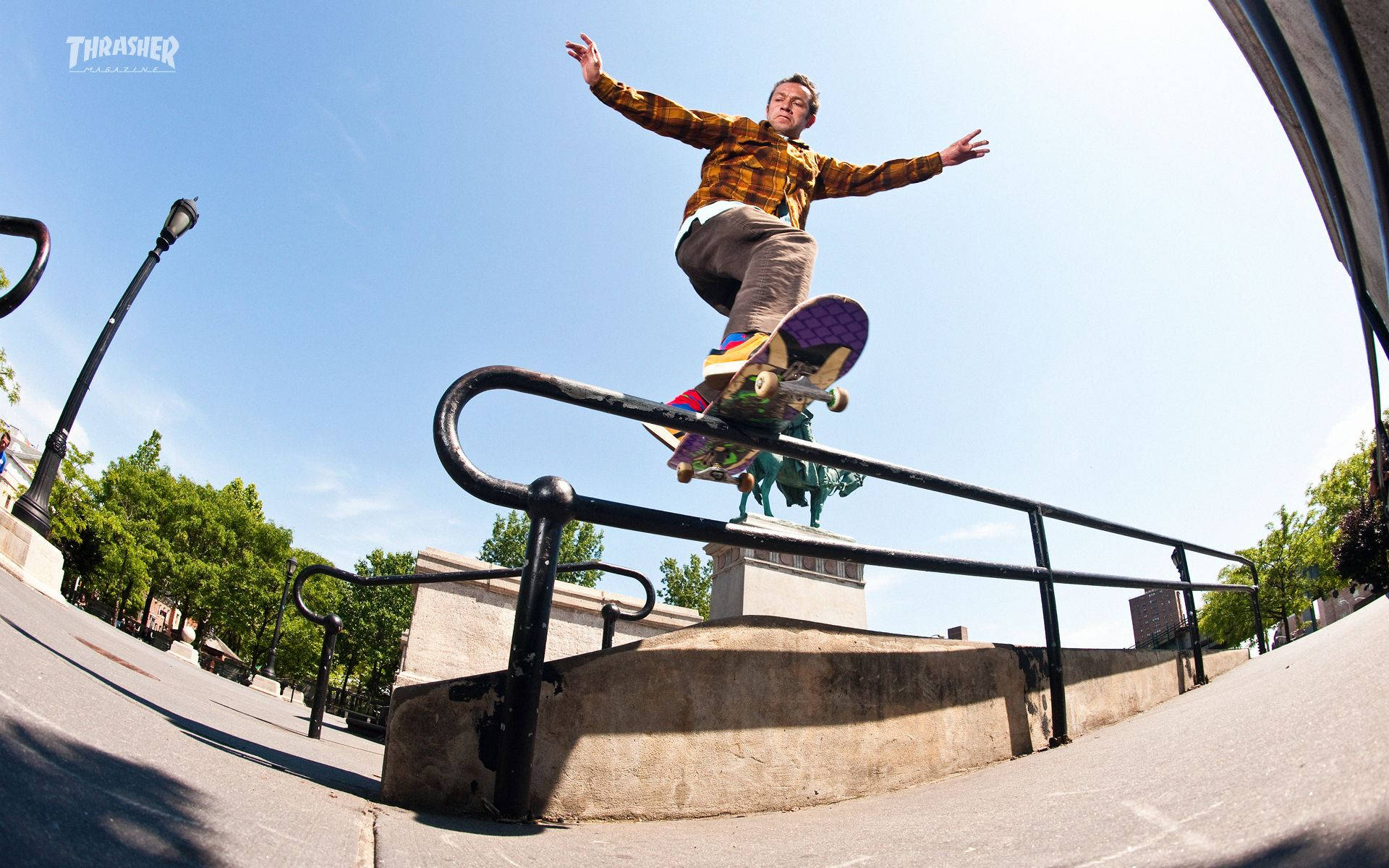 Thrasher, skateboarding photography, black rail, Full HD Desktop Wallpaper