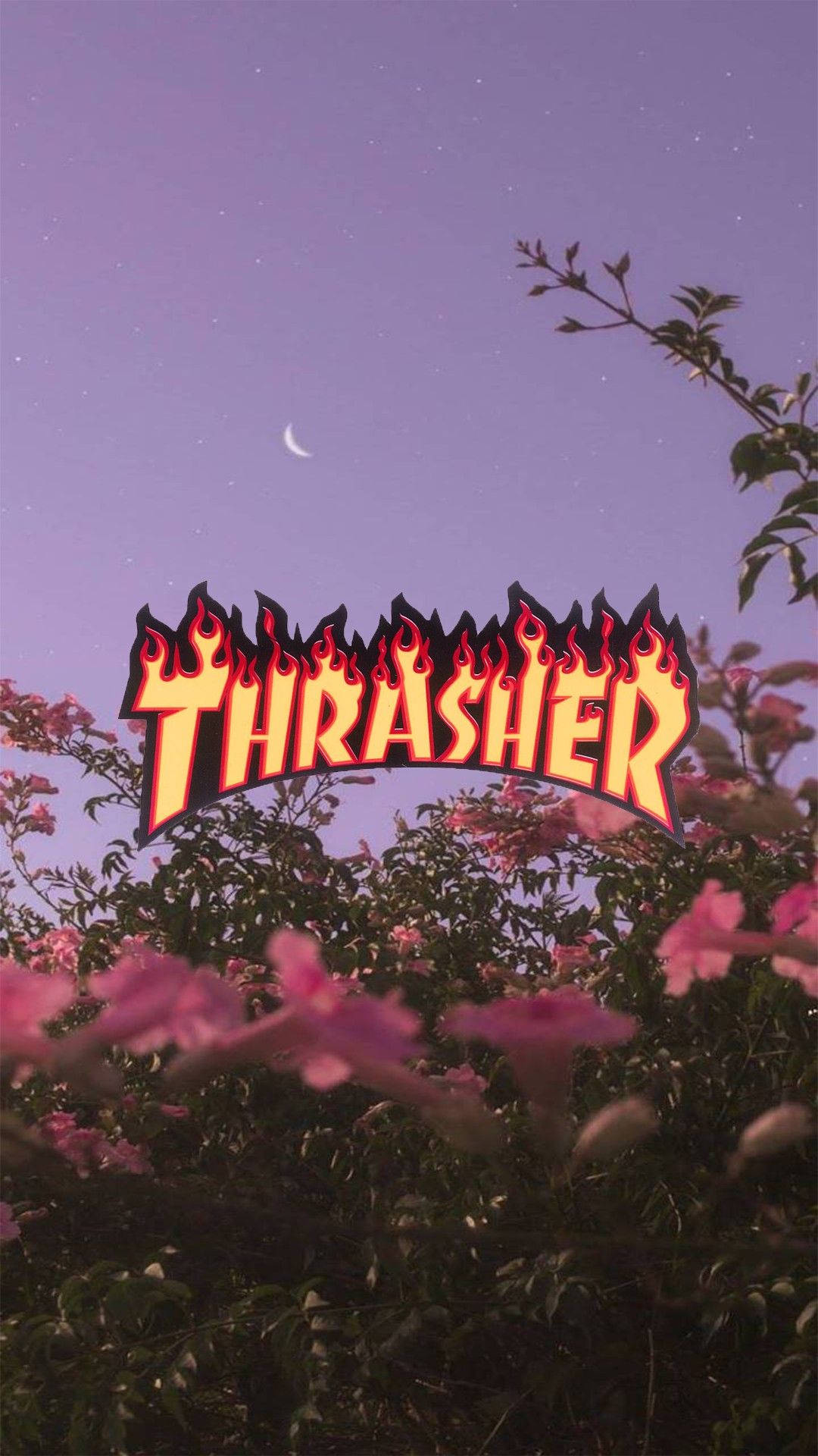 Thrasher, floral aesthetic, twilight sky, Full HD Phone Wallpaper