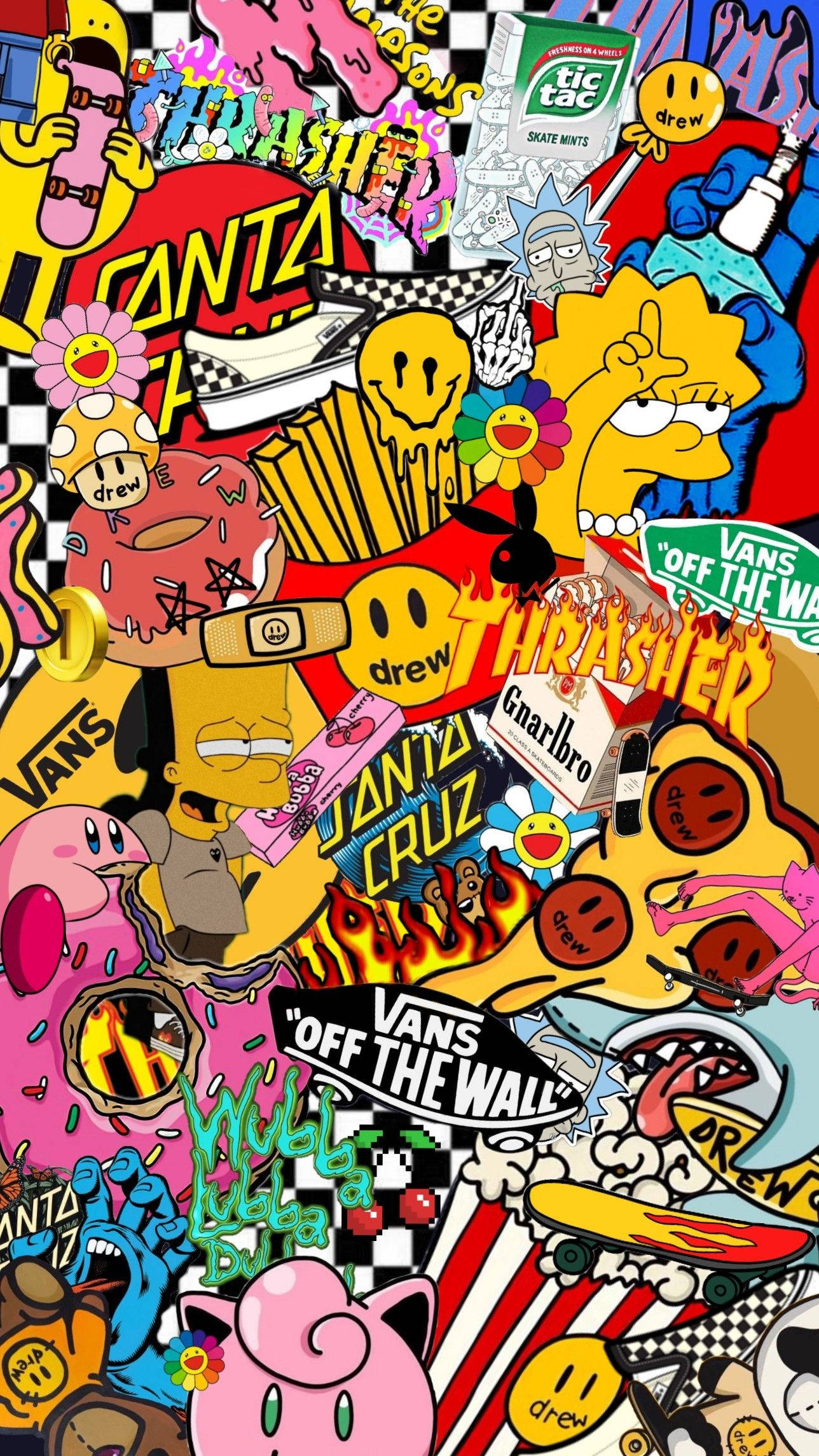 Thrasher, neon colors, checkered background, Full HD Phone Wallpaper