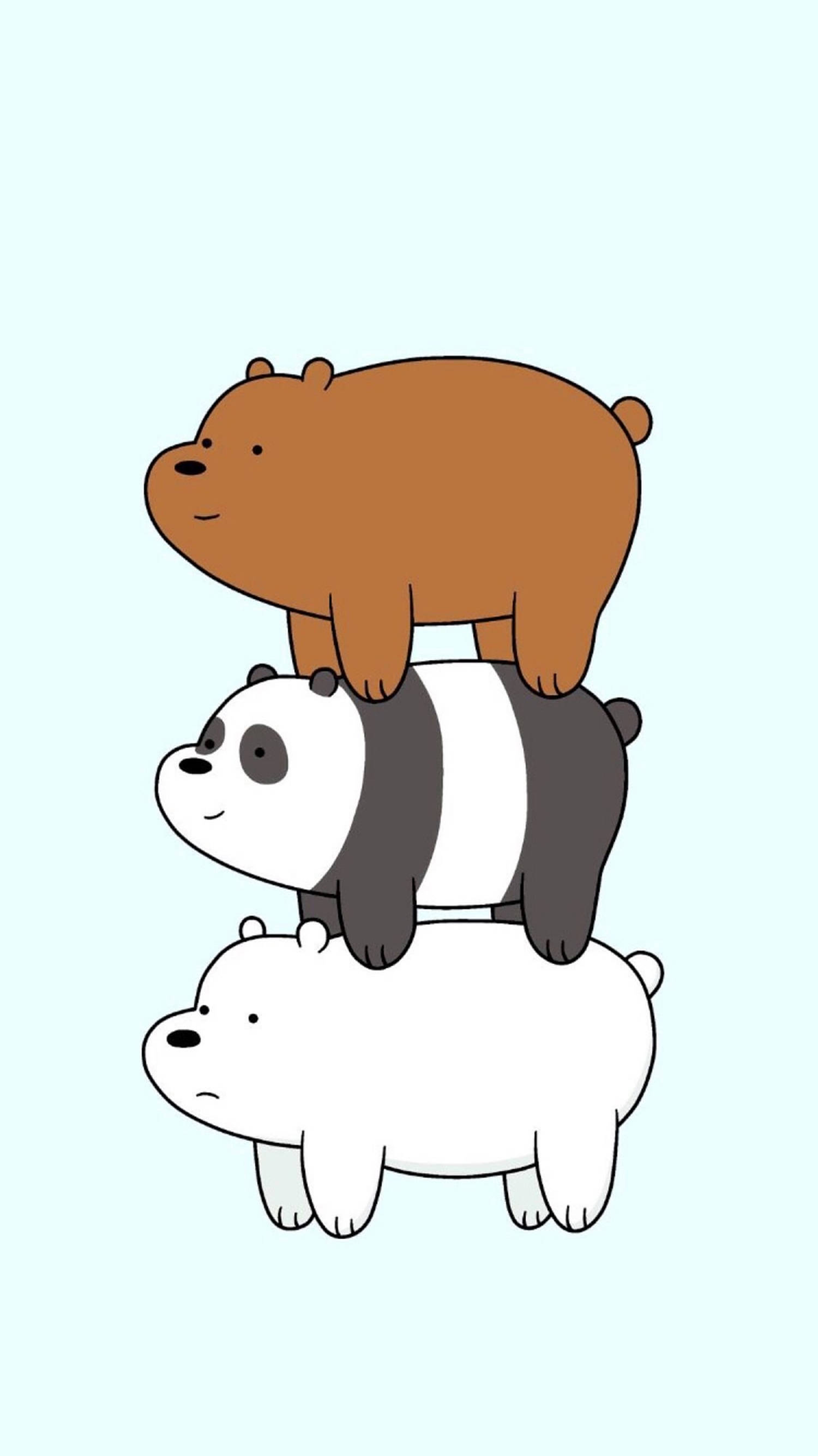Three Bears, pastel blue, light blue background, 2K Phone Wallpaper