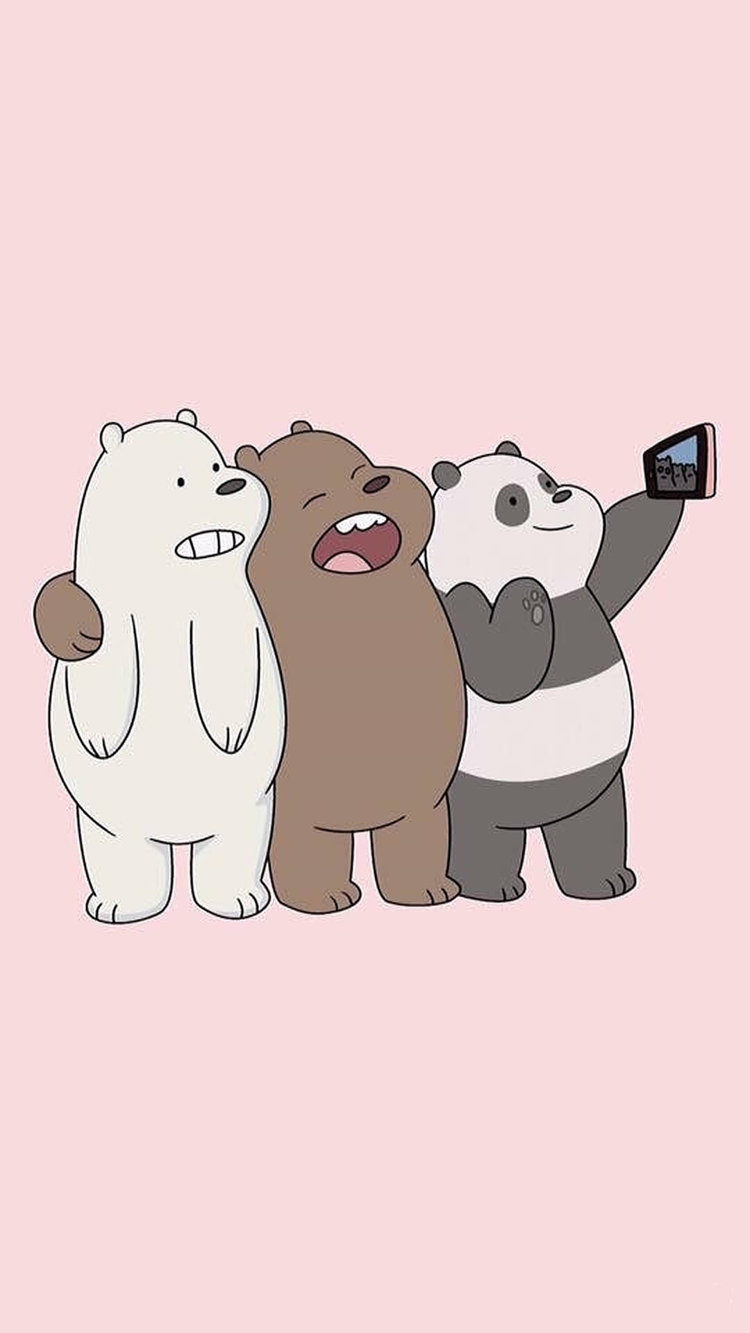 Three Bears, cartoon bears, pink background, Full HD Phone Wallpaper