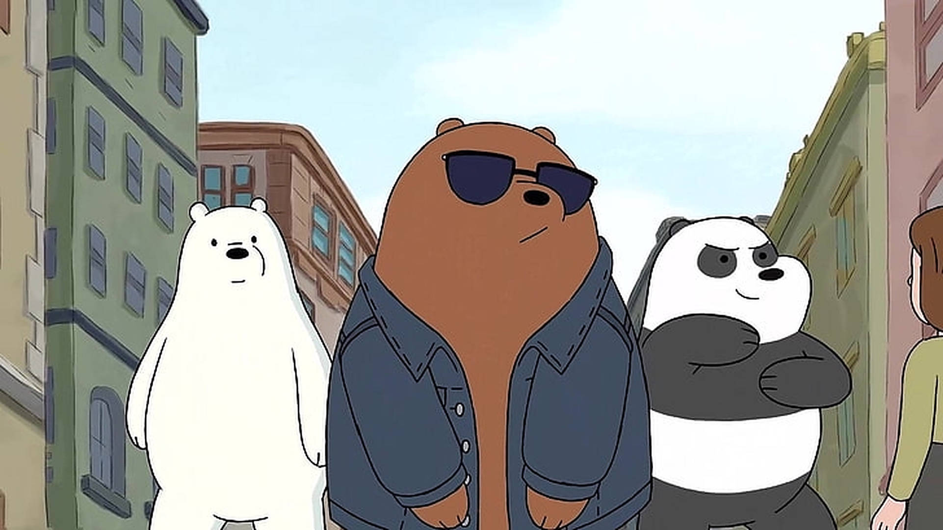 Three Bears, cartoon bears, city street, Full HD Desktop Wallpaper