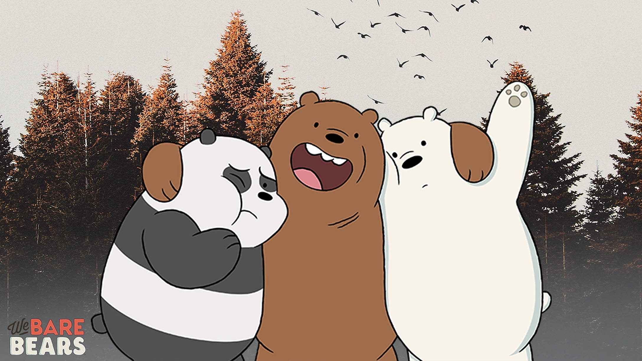 Three Bears, forest, birds, Full HD Desktop Wallpaper