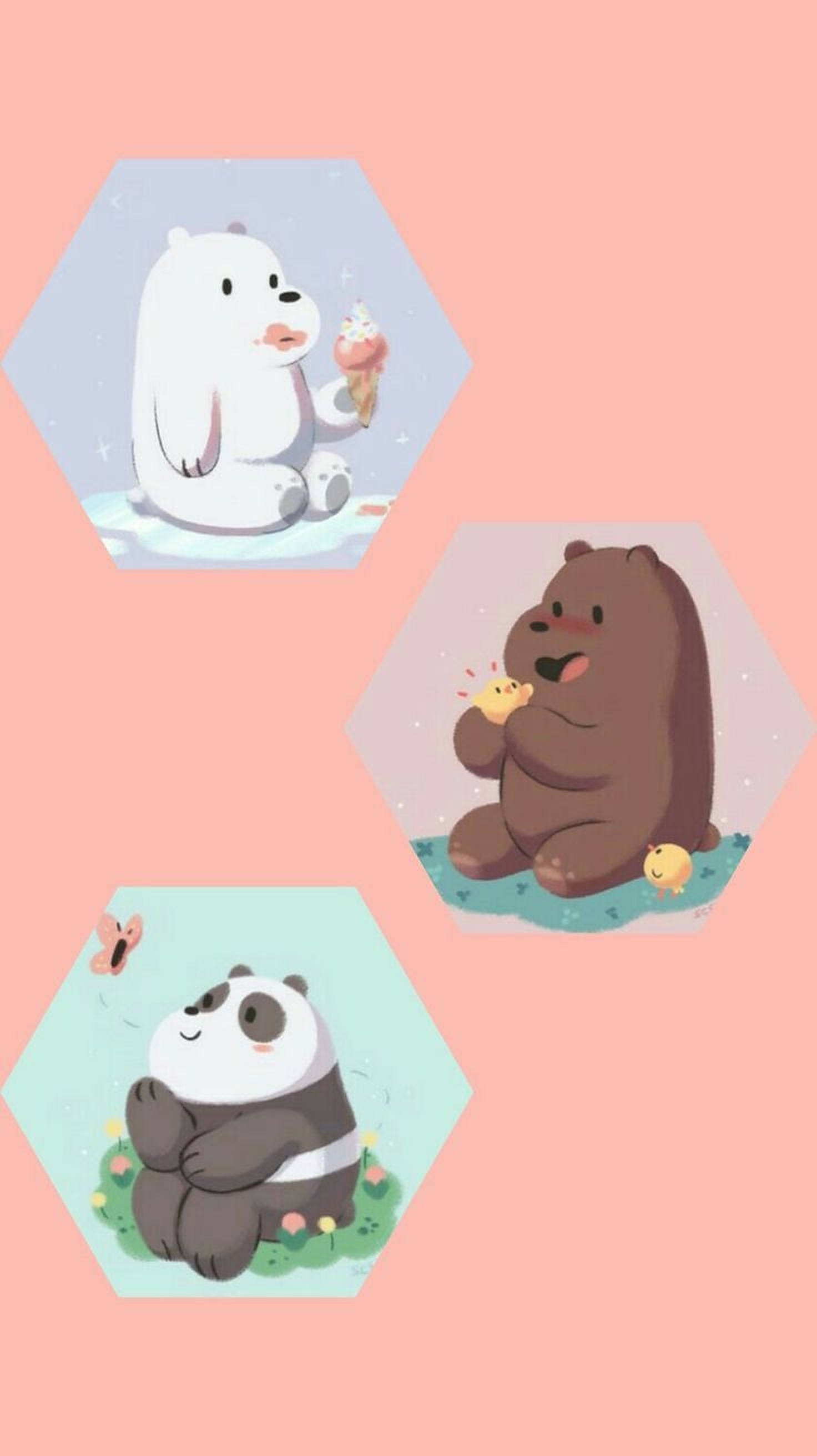 Three Bears, peach, hexagons, 2K Phone Wallpaper