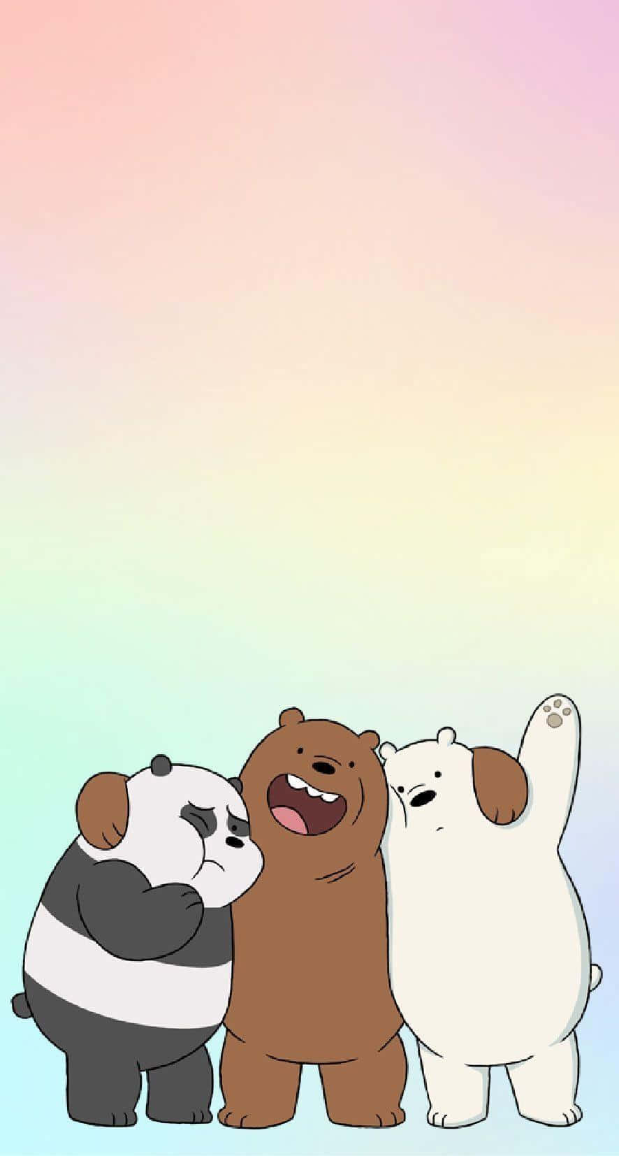 Three Cartoon Bears, pastel gradient sky, laughing joyfully, HD Phone Wallpaper