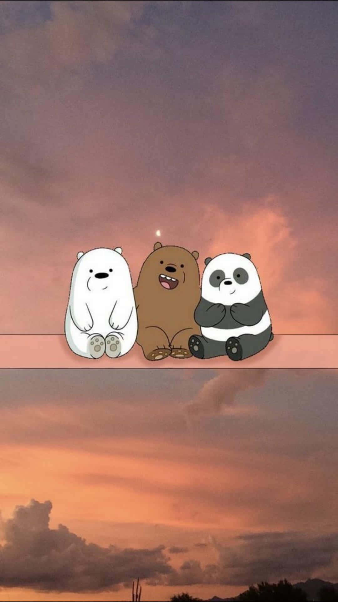 Three Bears, cartoon bears, sunset sky, Full HD Phone Wallpaper