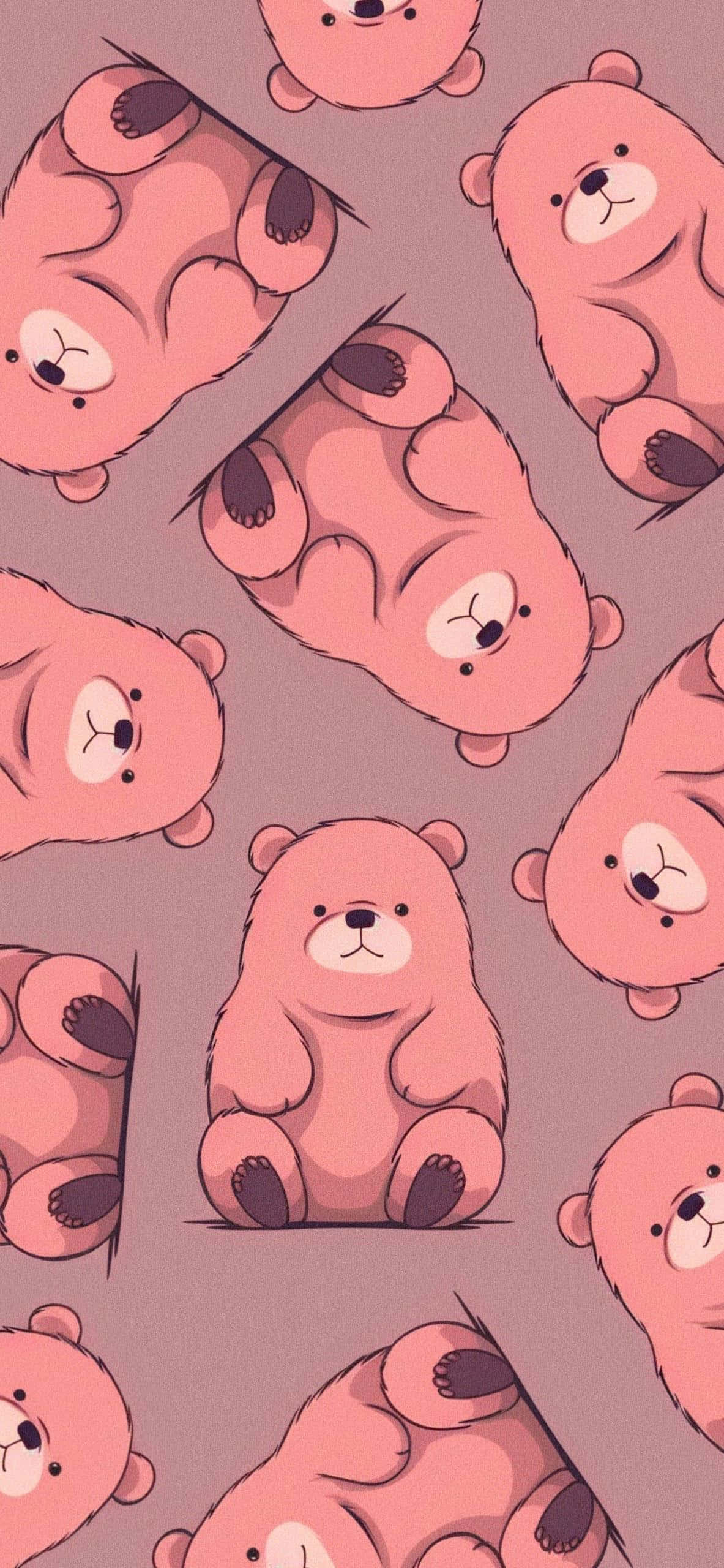 cute cartoon bears pattern, pink cartoon bears, muted mauve background, 2K Phone Wallpaper