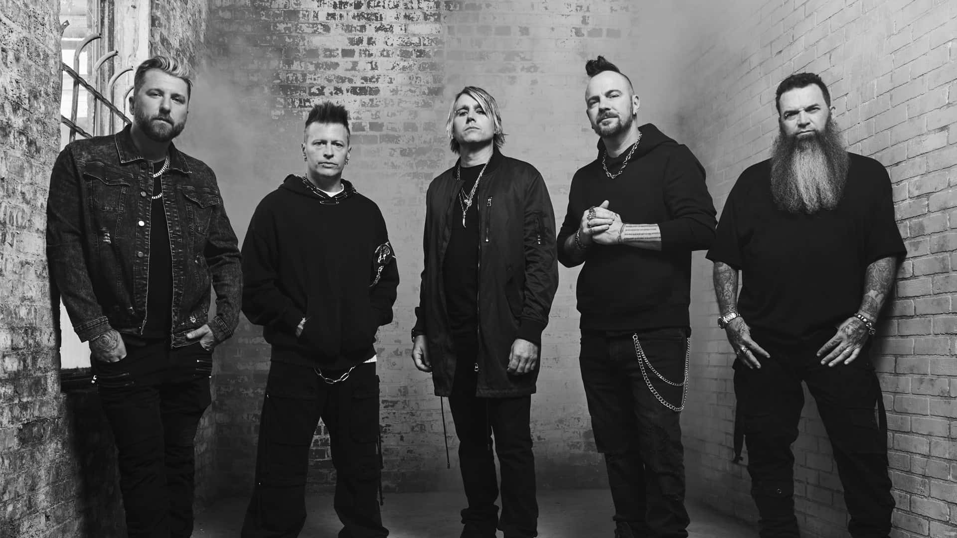 Three Days Grace, dark clothing, weathered brick wall, Full HD Desktop Wallpaper