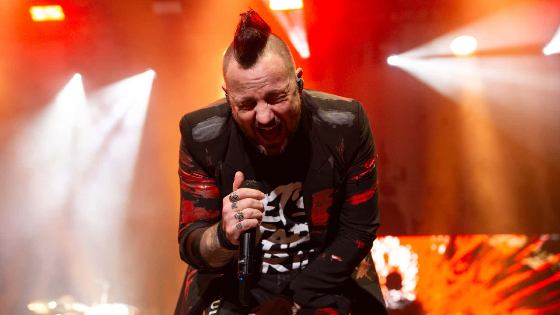 Three Days Grace, red mohawk, microphone, Full HD Desktop Wallpaper