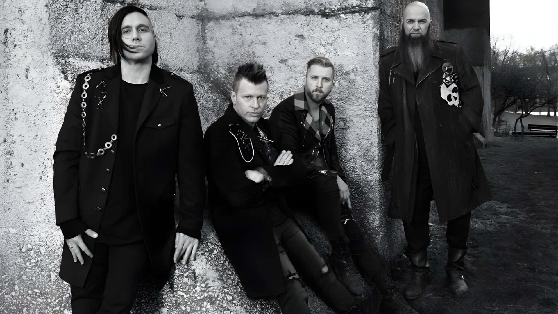 Three Days Grace, gothic attire, weathered concrete wall, Full HD Desktop Wallpaper