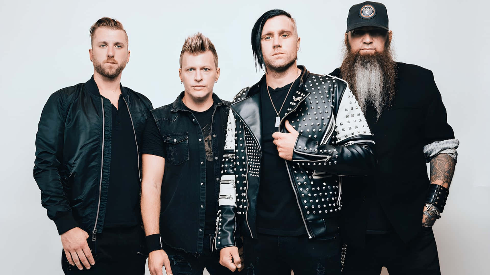 Three Days Grace, black outfits, white background, Full HD Desktop Wallpaper