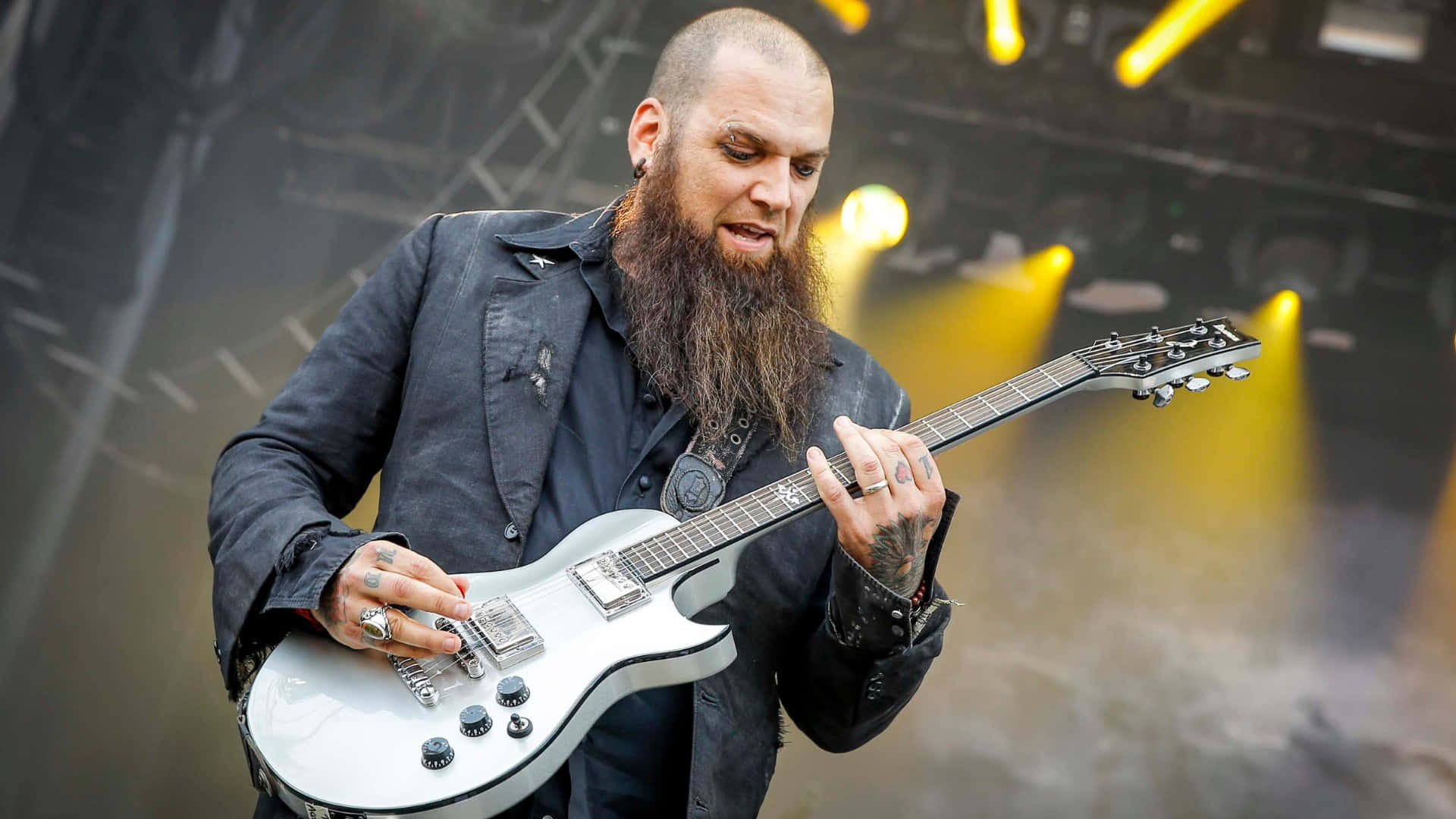 Three Days Grace, guitarist, white electric guitar, Full HD Desktop Wallpaper