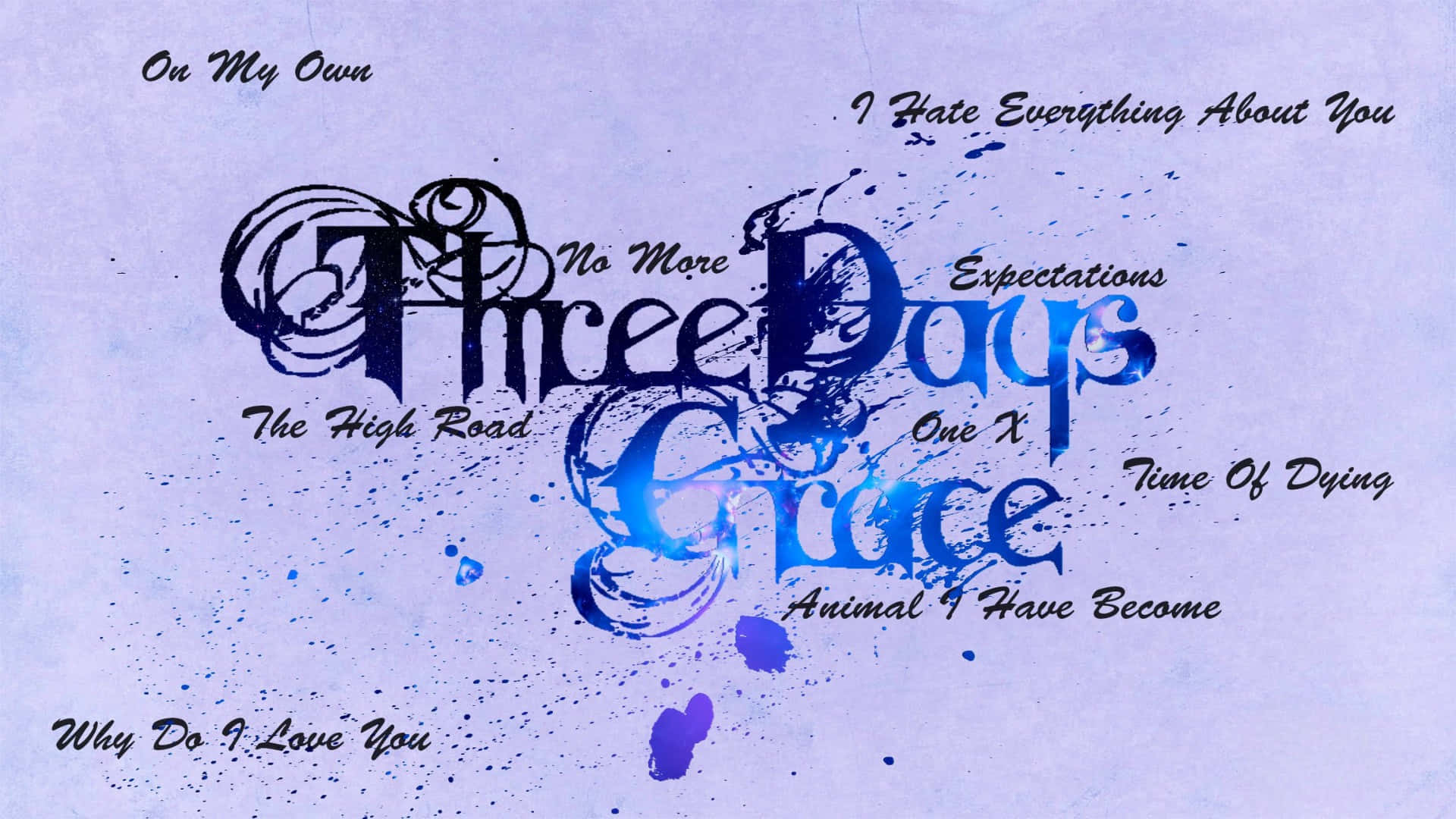 Three Days Grace, blue and black text art, song titles, Full HD Desktop Wallpaper