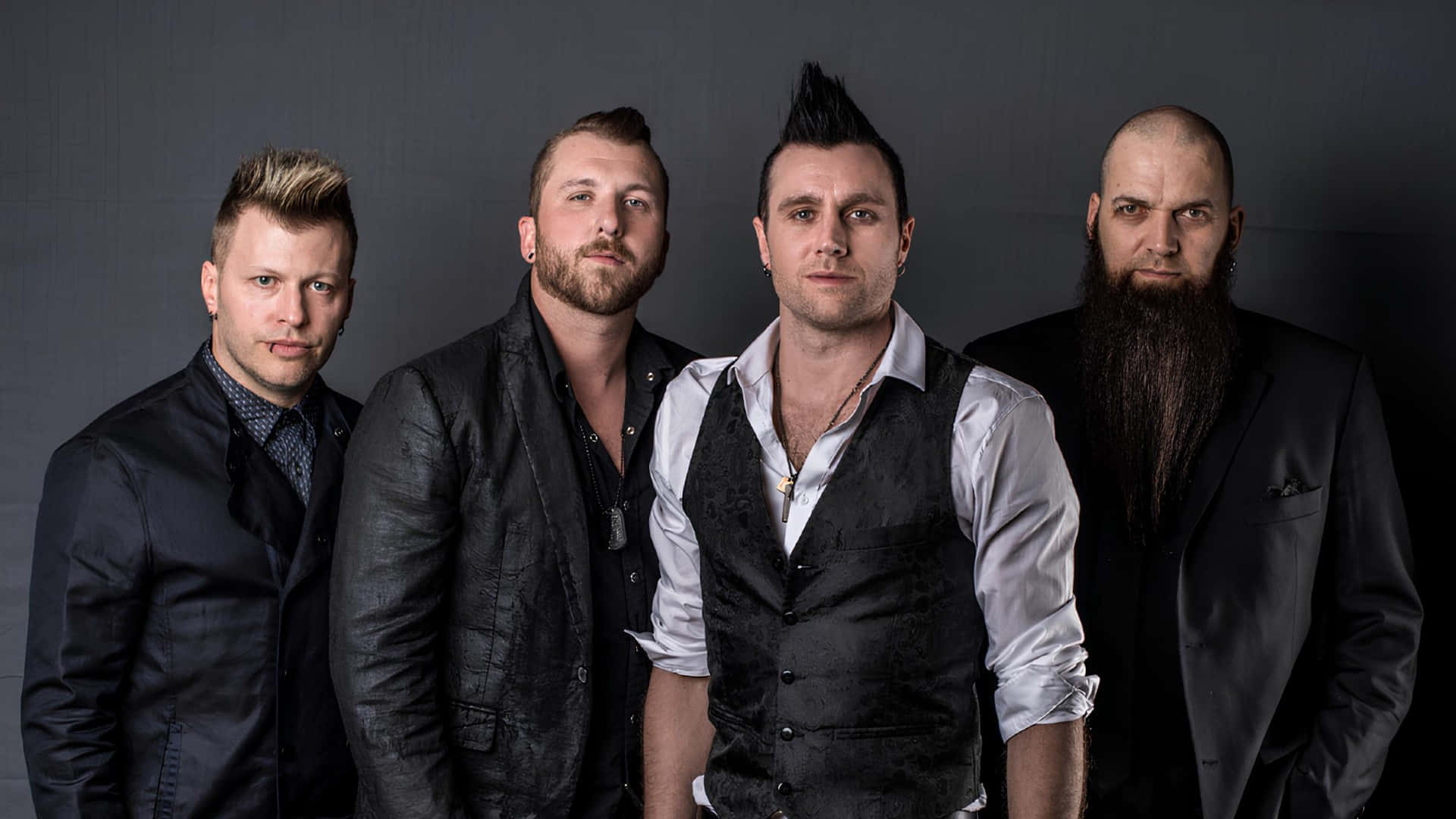Three Days Grace, dark gray studio backdrop, four men, Full HD Desktop Wallpaper