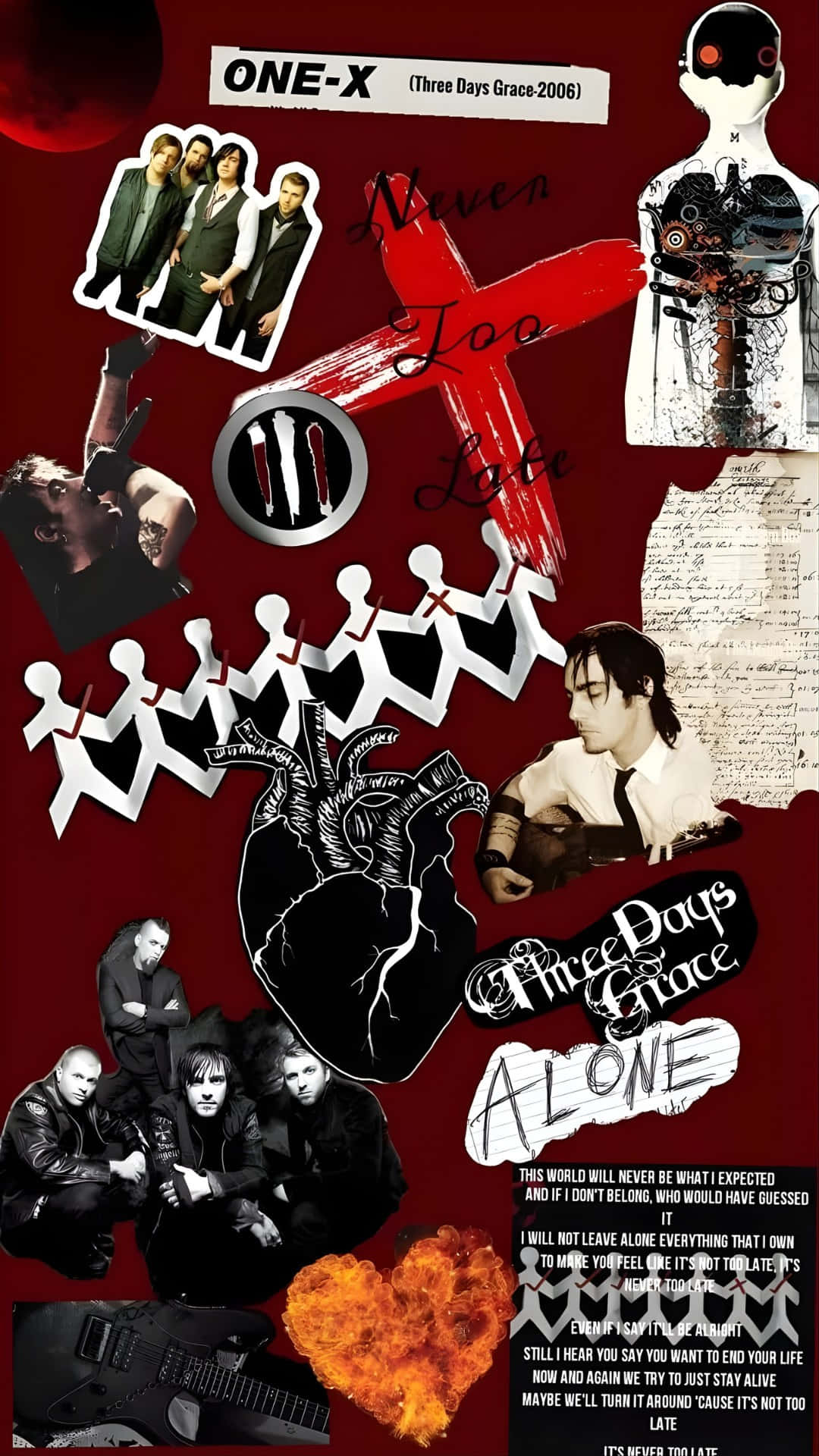 Three Days Grace, dark red, collage, Full HD Phone Wallpaper