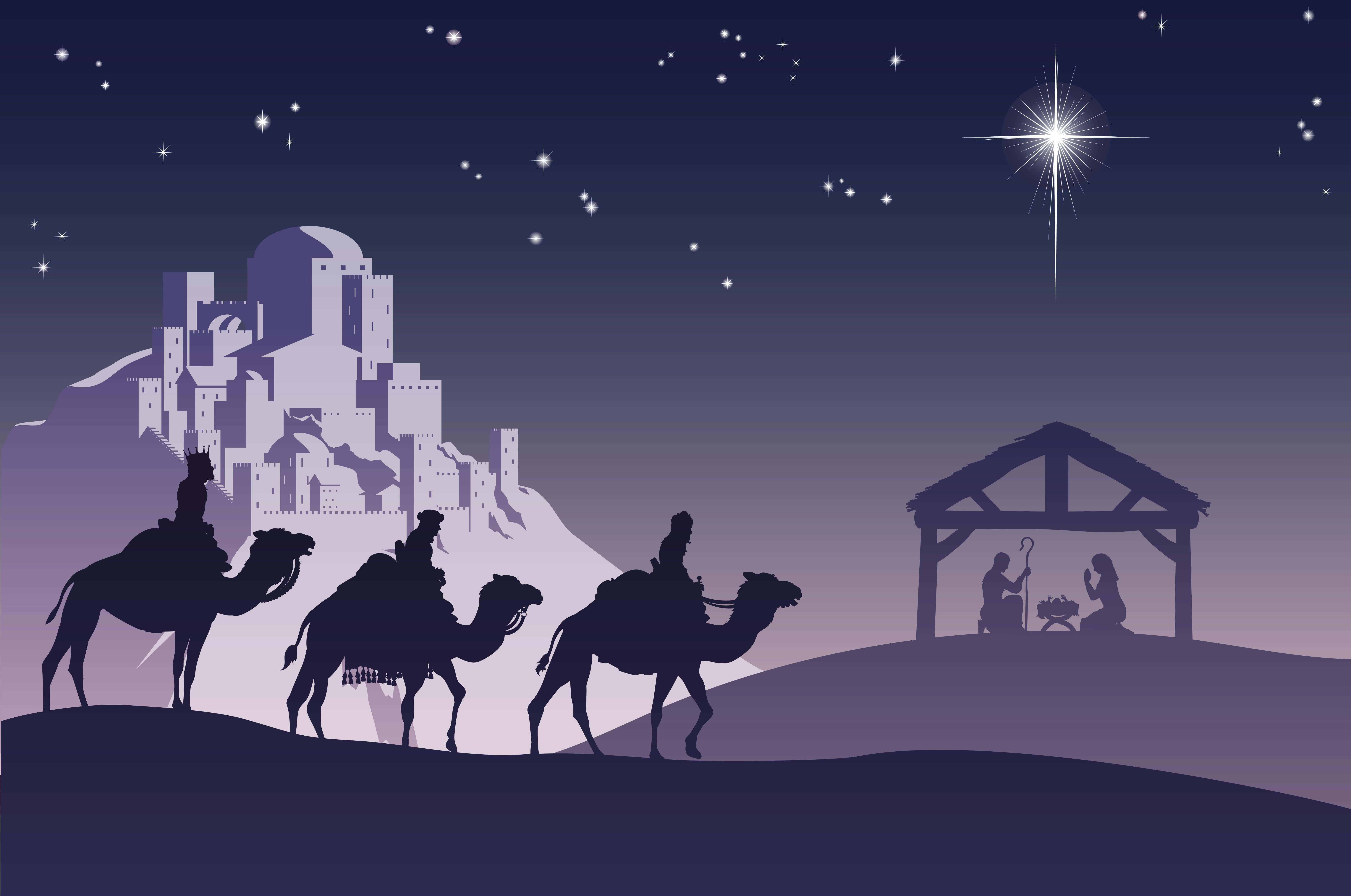 Three Wise Men, camels, manger, 5K Desktop Wallpaper