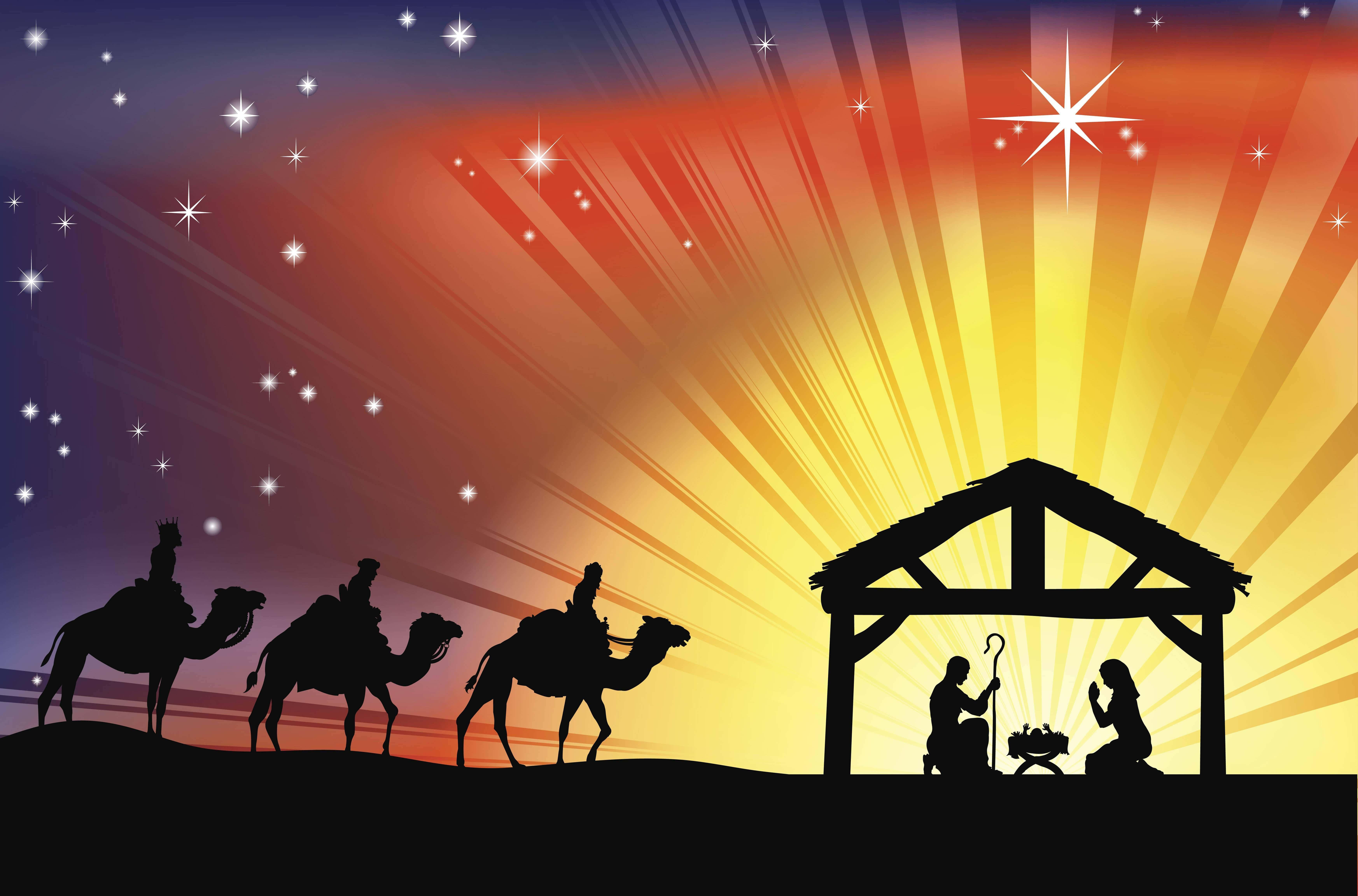 Three Wise Men, camels, manger, 5K Desktop Wallpaper