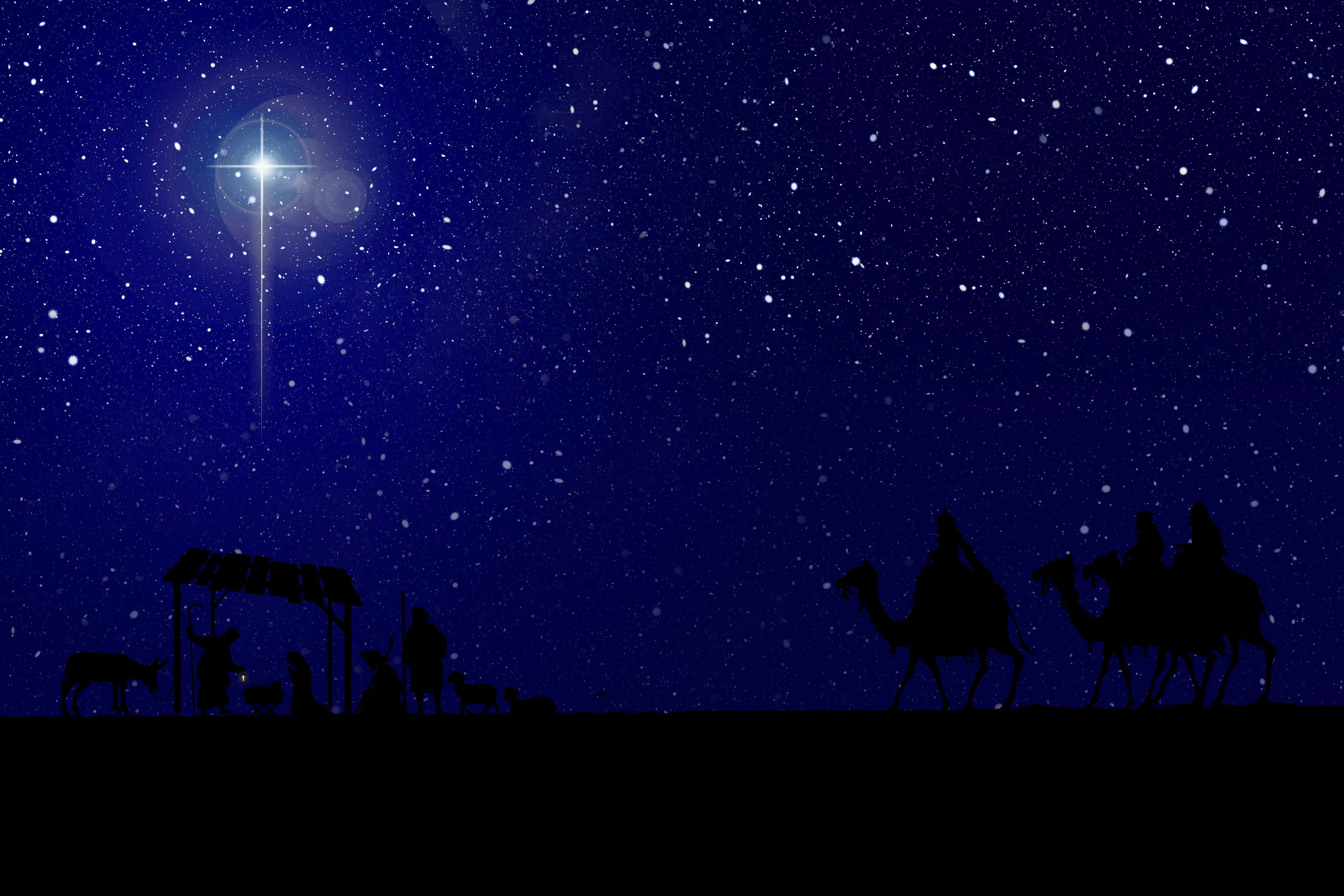 Three Wise Men, star, starry night sky, 4K Desktop Wallpaper