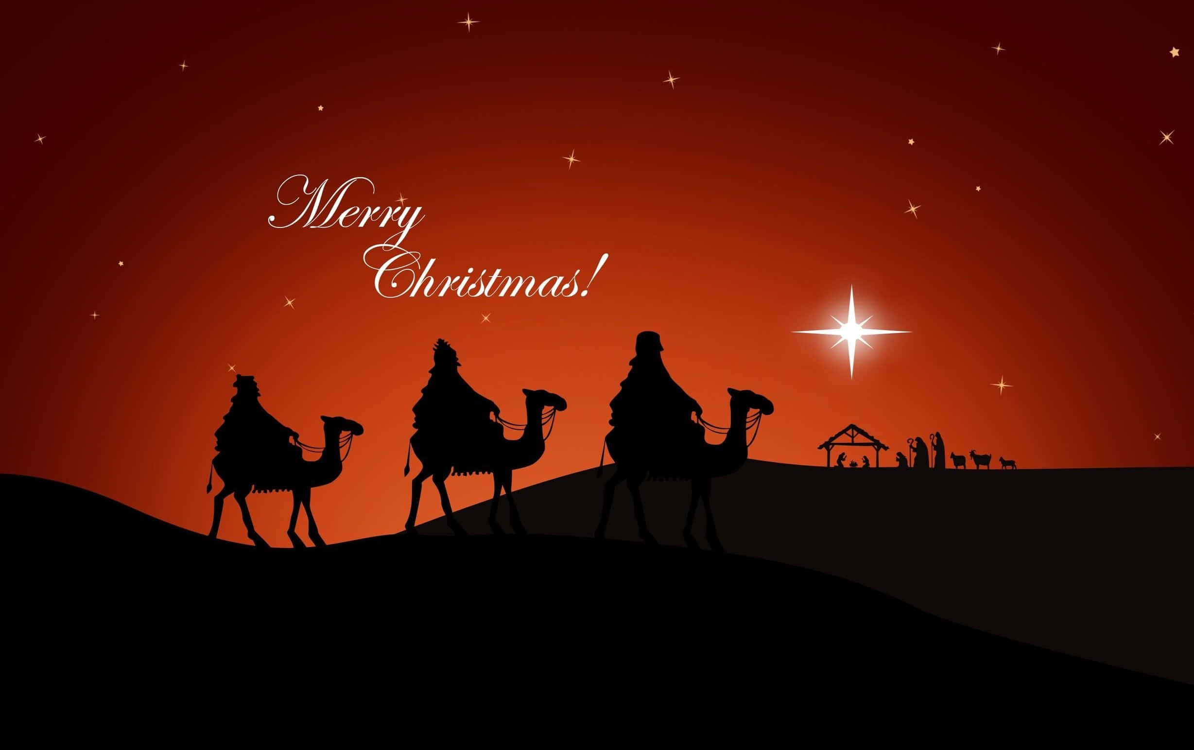 Three Wise Men, camels, desert silhouette, Full HD Desktop Wallpaper