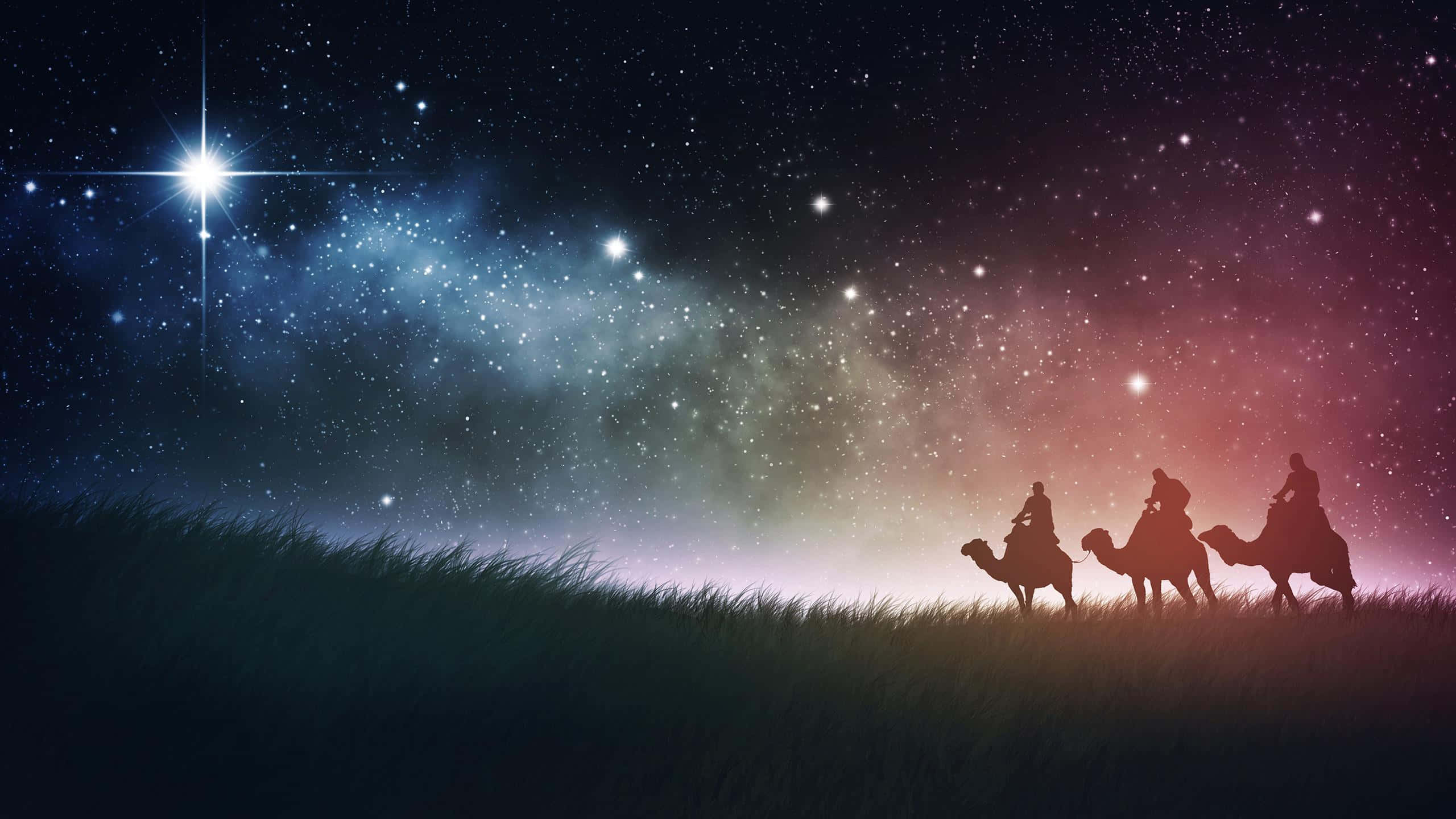Three Wise Men, starry sky, bright star, 2K Desktop Wallpaper